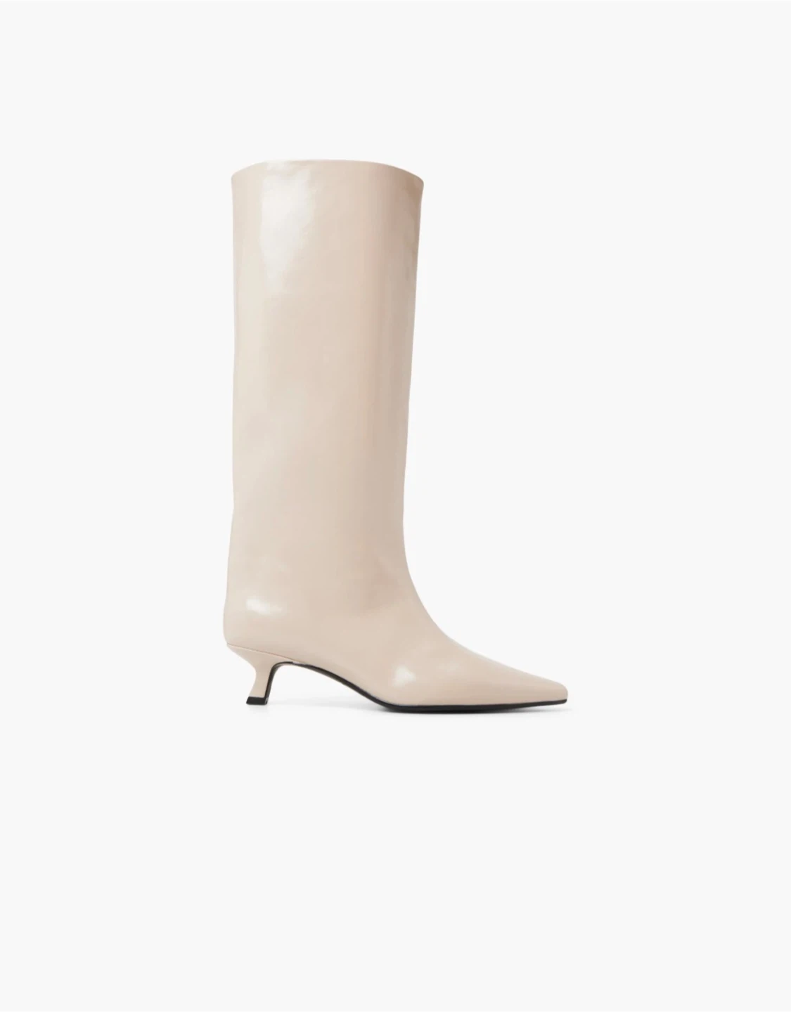 Cream Knee-High Boots with Kitten Heel