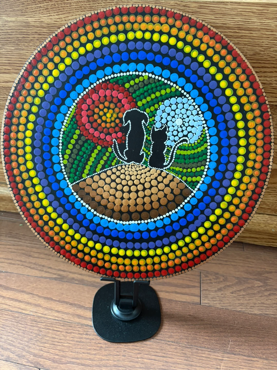 Handmade Dot Painting of Cat & Dog Silhouette -12 inch