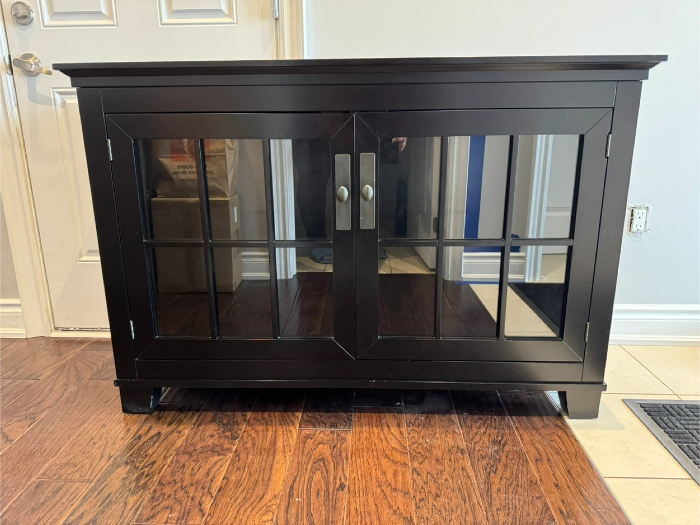 Crate & Barrel Black Media Console Cabinet with Glass Doors