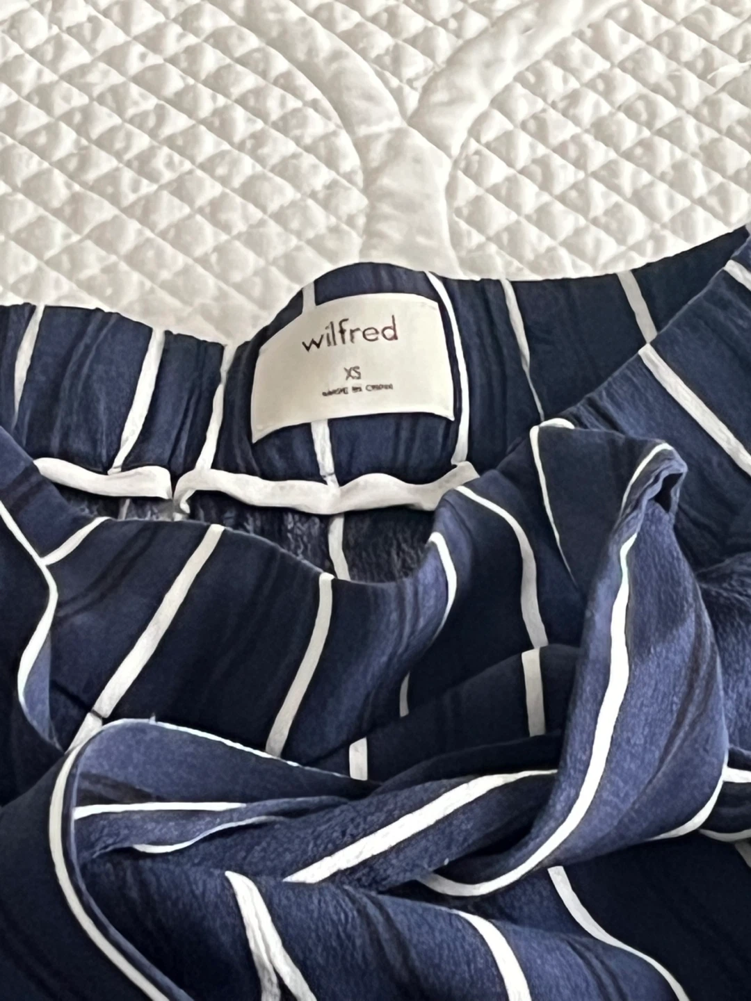 Wilfred Navy + White Striped Wide Leg Dress Pant
