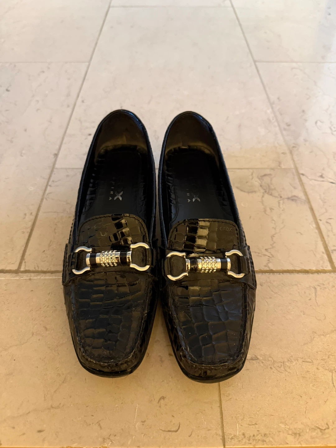 Geox Respira Black Patent Leather Loafers - Size 8