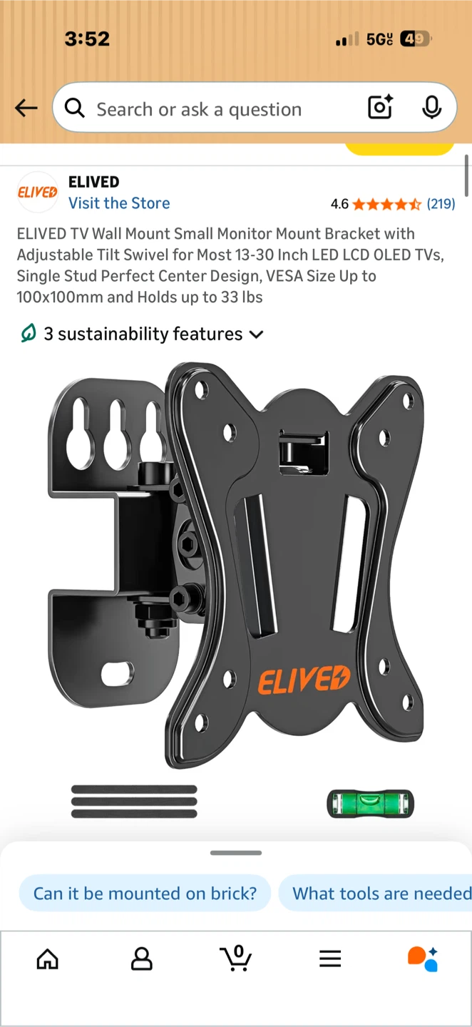 ELIVED TV Wall Mount Small Monitor Bracket for 13-30 Inch TVs