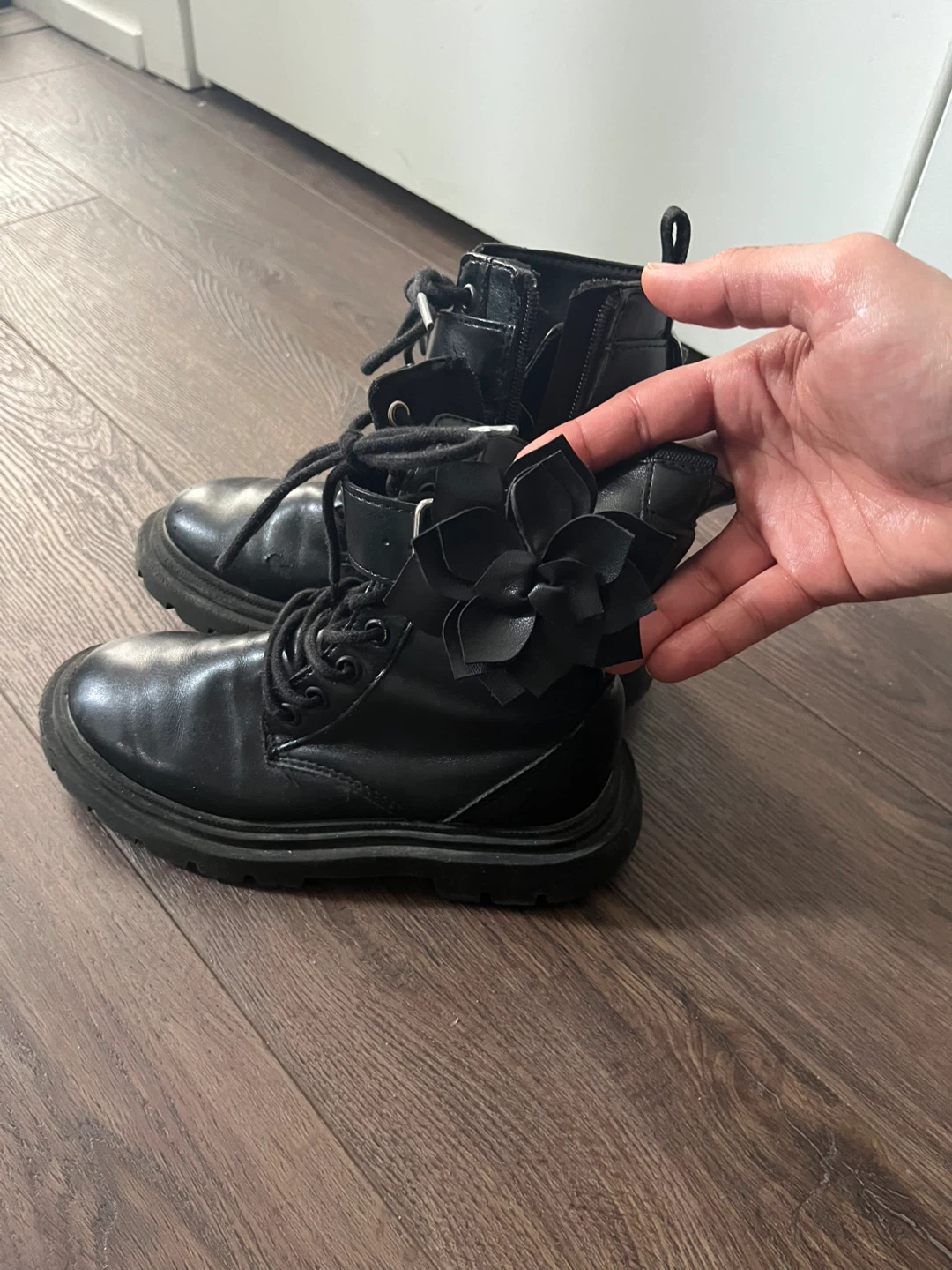 Black Zara Combat Boots with Flower Detail - photo 2