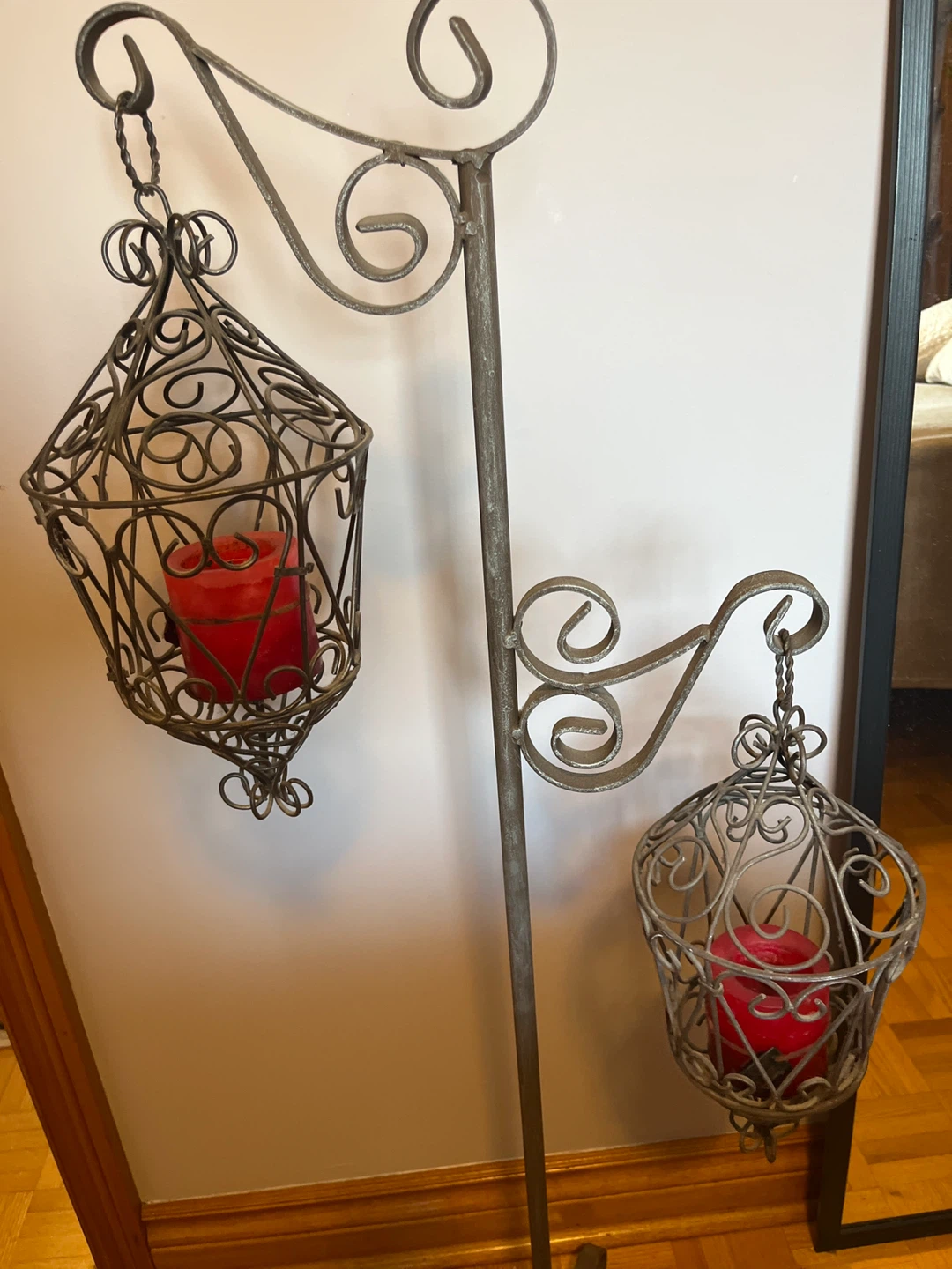 Metal Floor Candelabra with Two Hanging Lanterns - photo 3