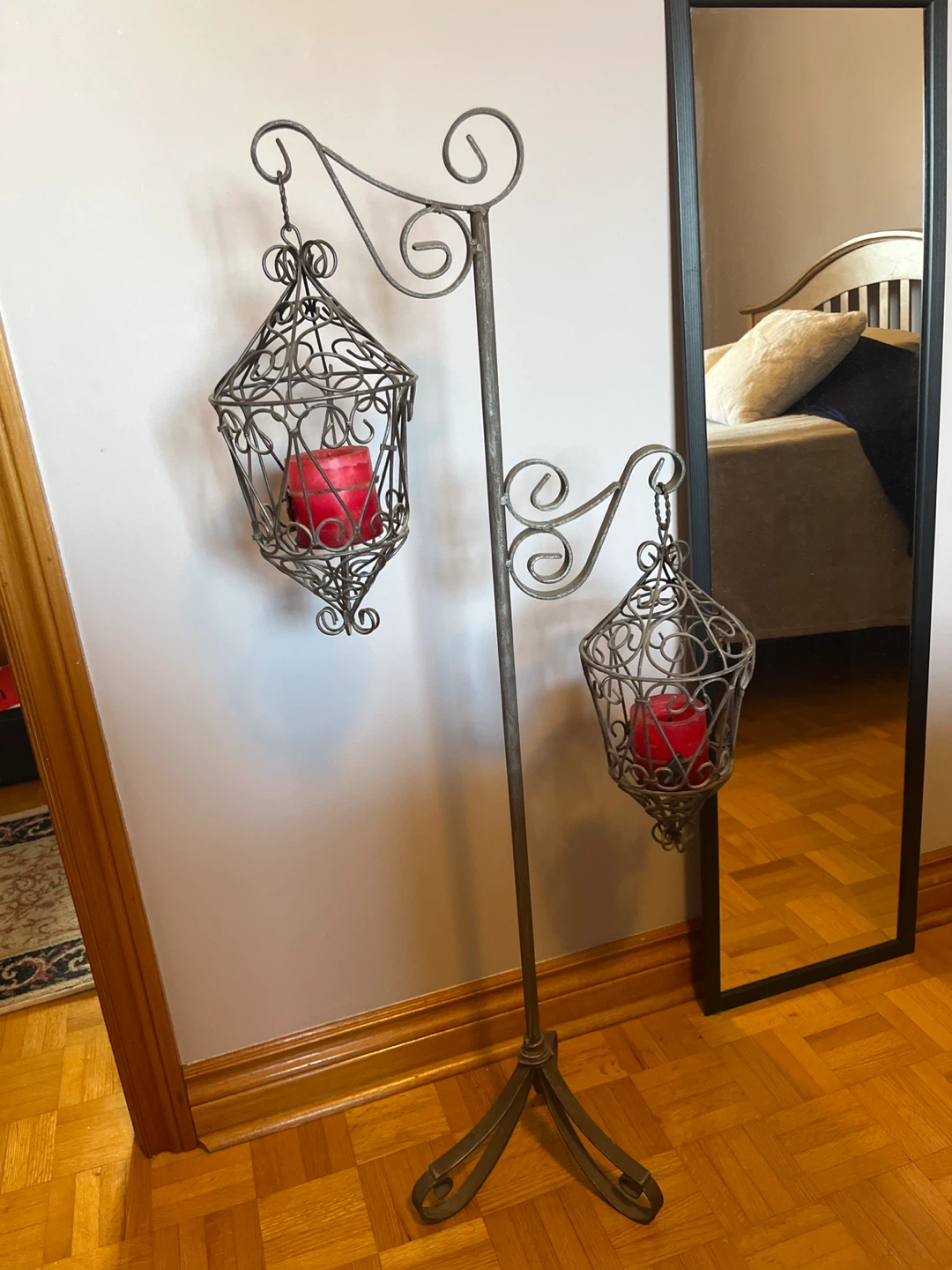 Metal Floor Candelabra with Two Hanging Lanterns - photo 2