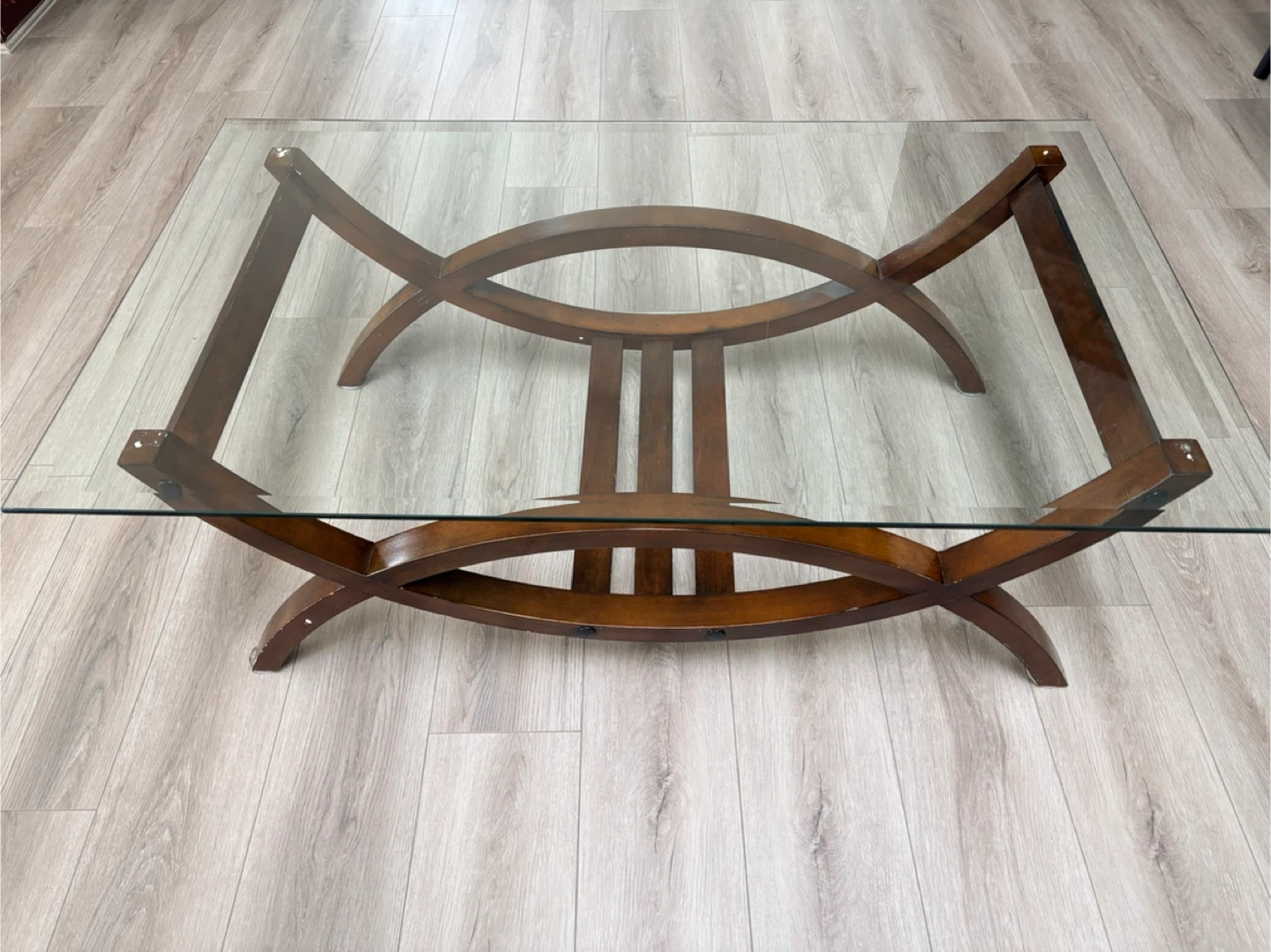Glass Top Coffee Table with Wooden Base - photo 2