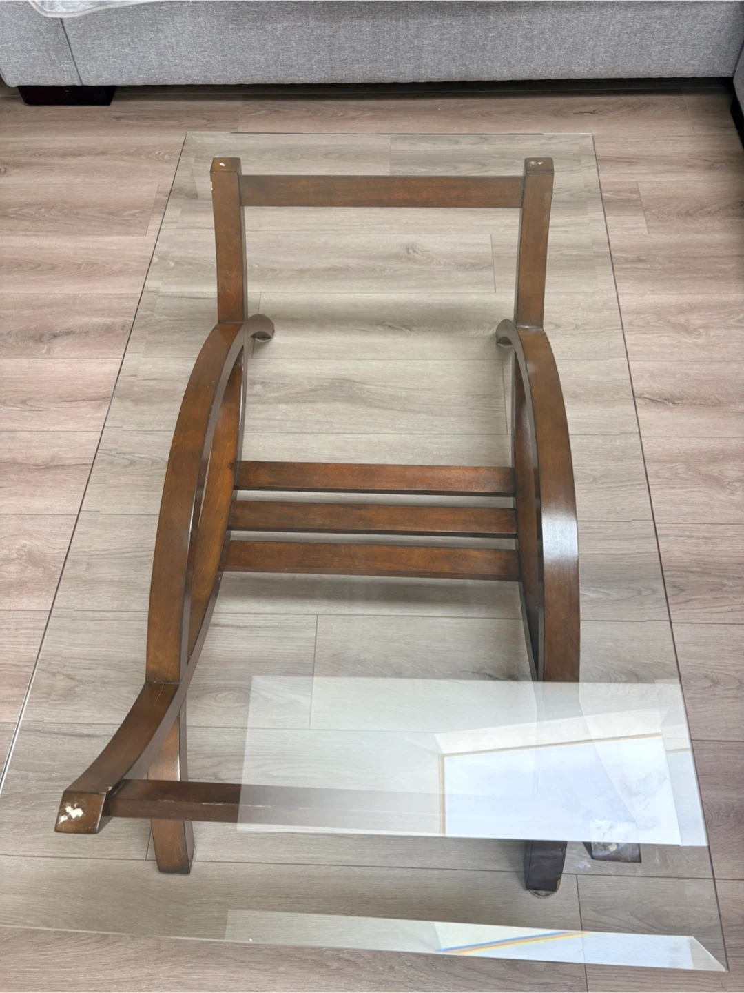 Glass Top Coffee Table with Wooden Base - photo 3