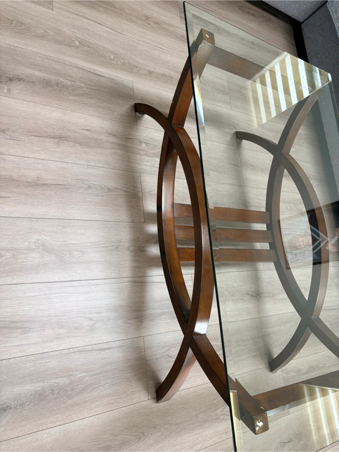 Glass Top Coffee Table with Wooden Base - photo 4