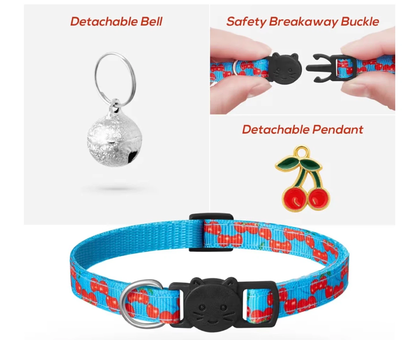 Pet Collar with Cherry Pattern and Bell 🌱 - photo 2