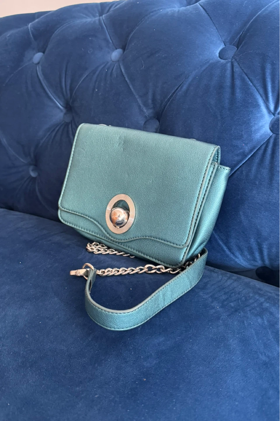 Teal Crossbody Purse with Chain Strap