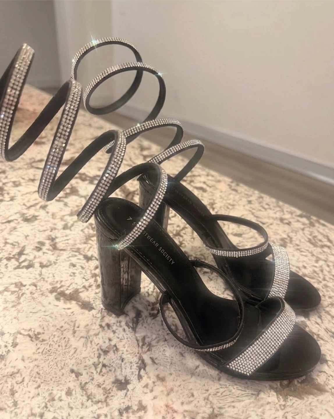 Silver Embellished Platform Heels with Floral Detail - photo 3