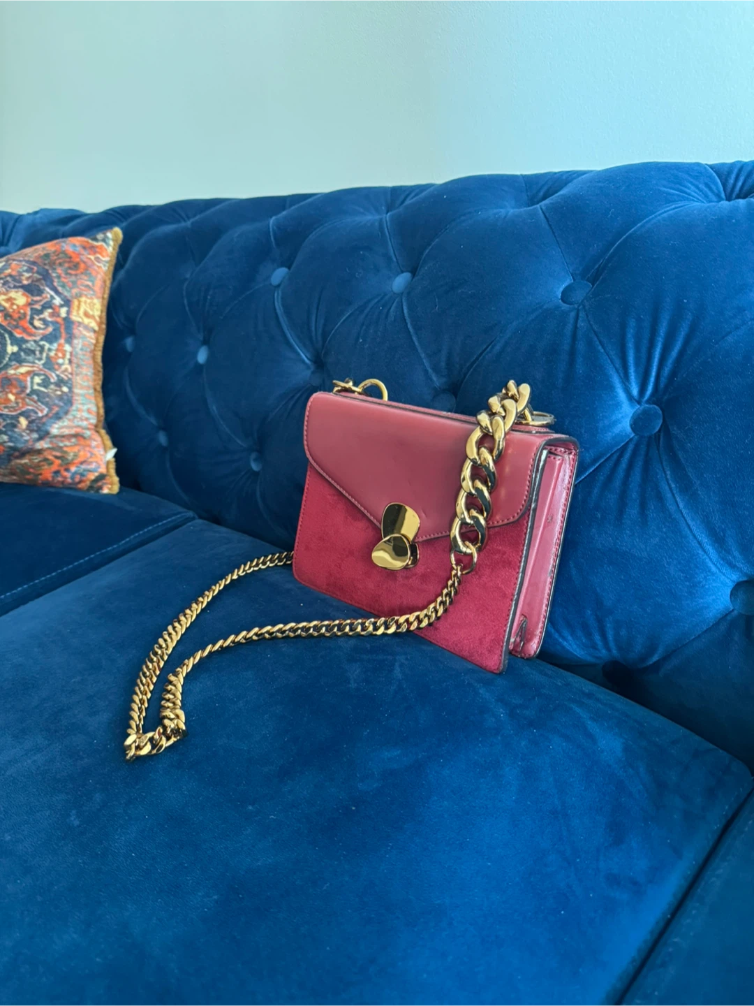 Charles & Keith - Burgundy Suede and Leather with Gold Chain bag - photo 2