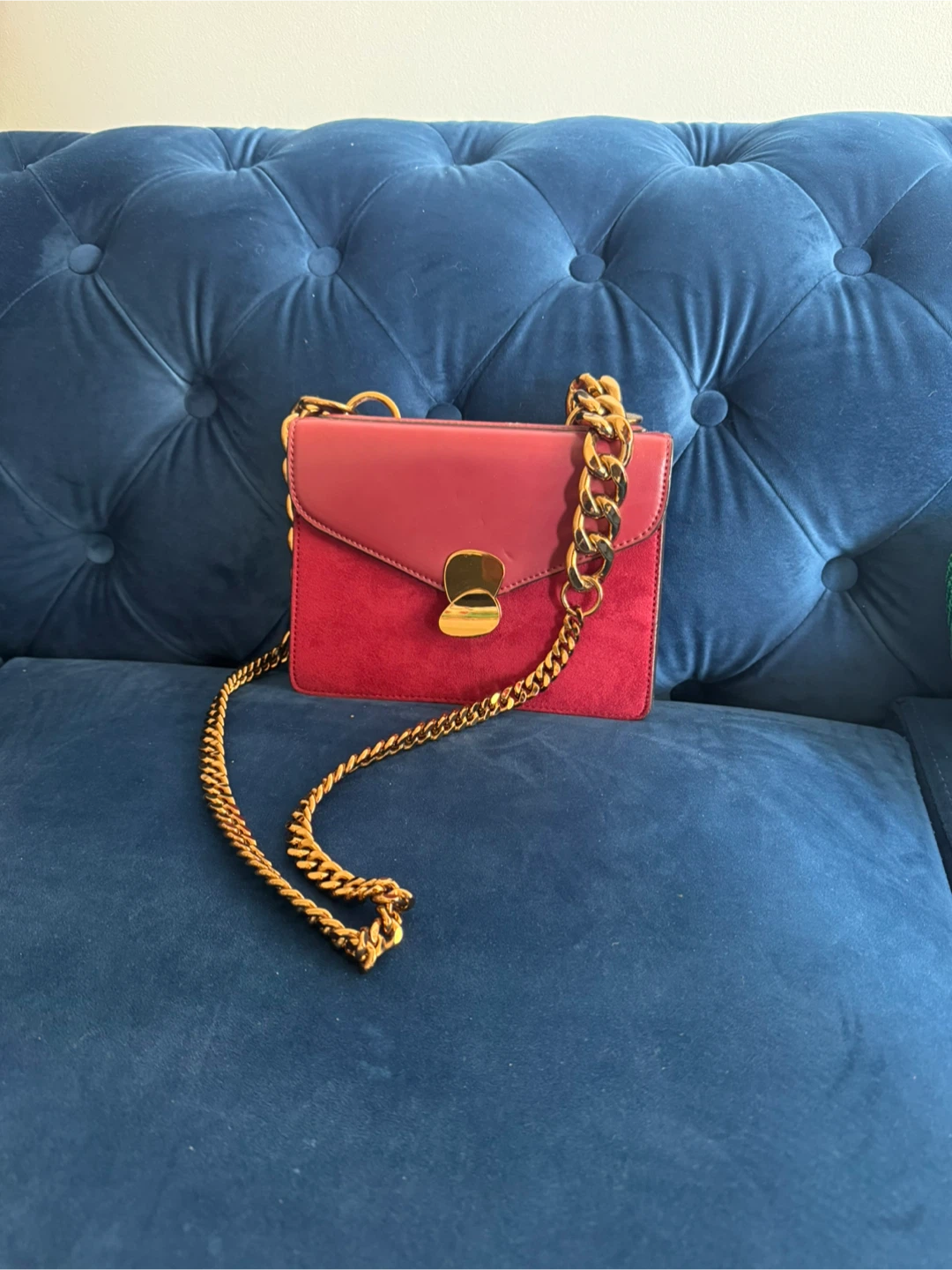 Charles & Keith - Burgundy Suede and Leather with Gold Chain bag