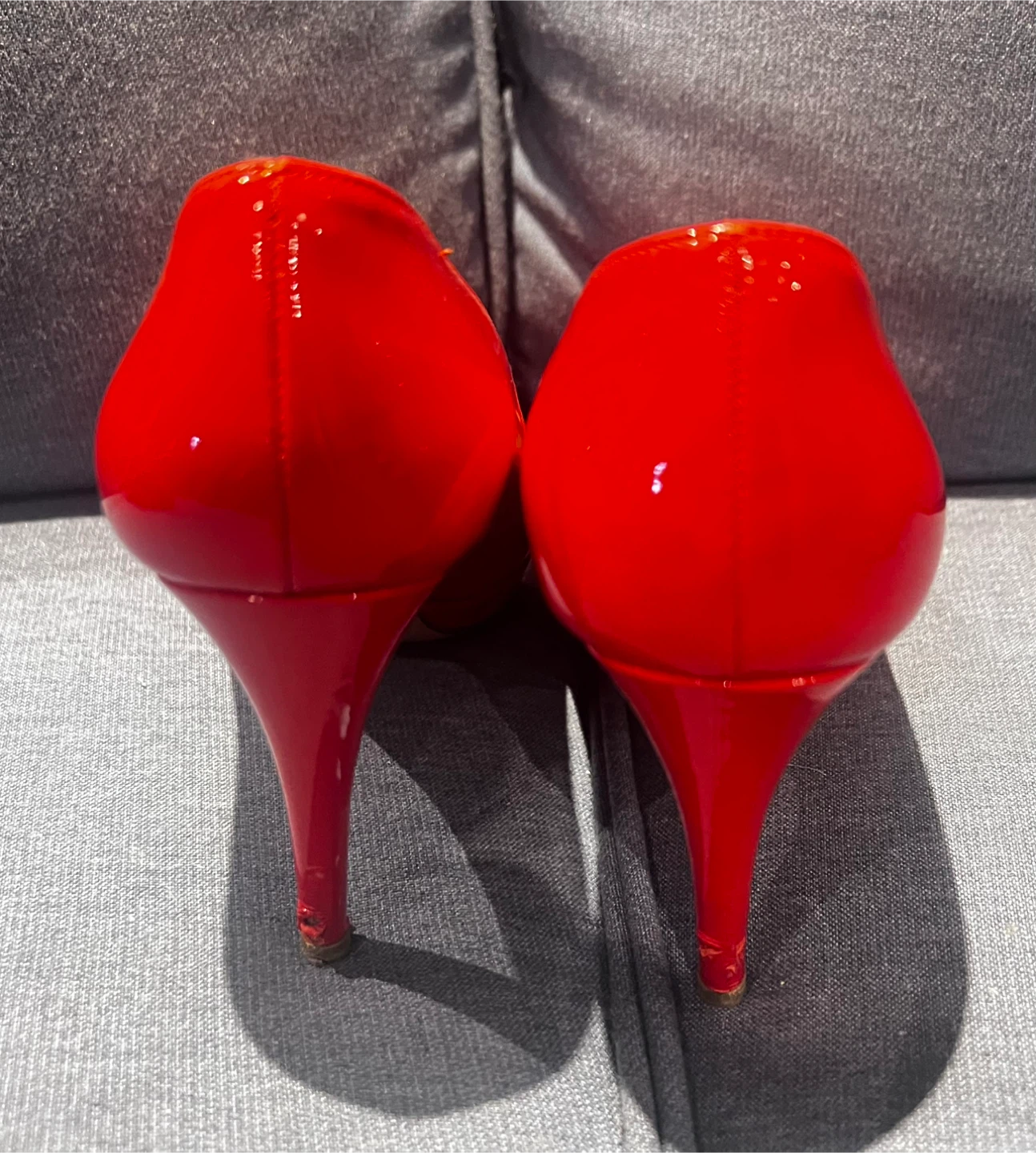 Prada Red Patent Leather Peep-Toe Heels - Size 37 - photo 2