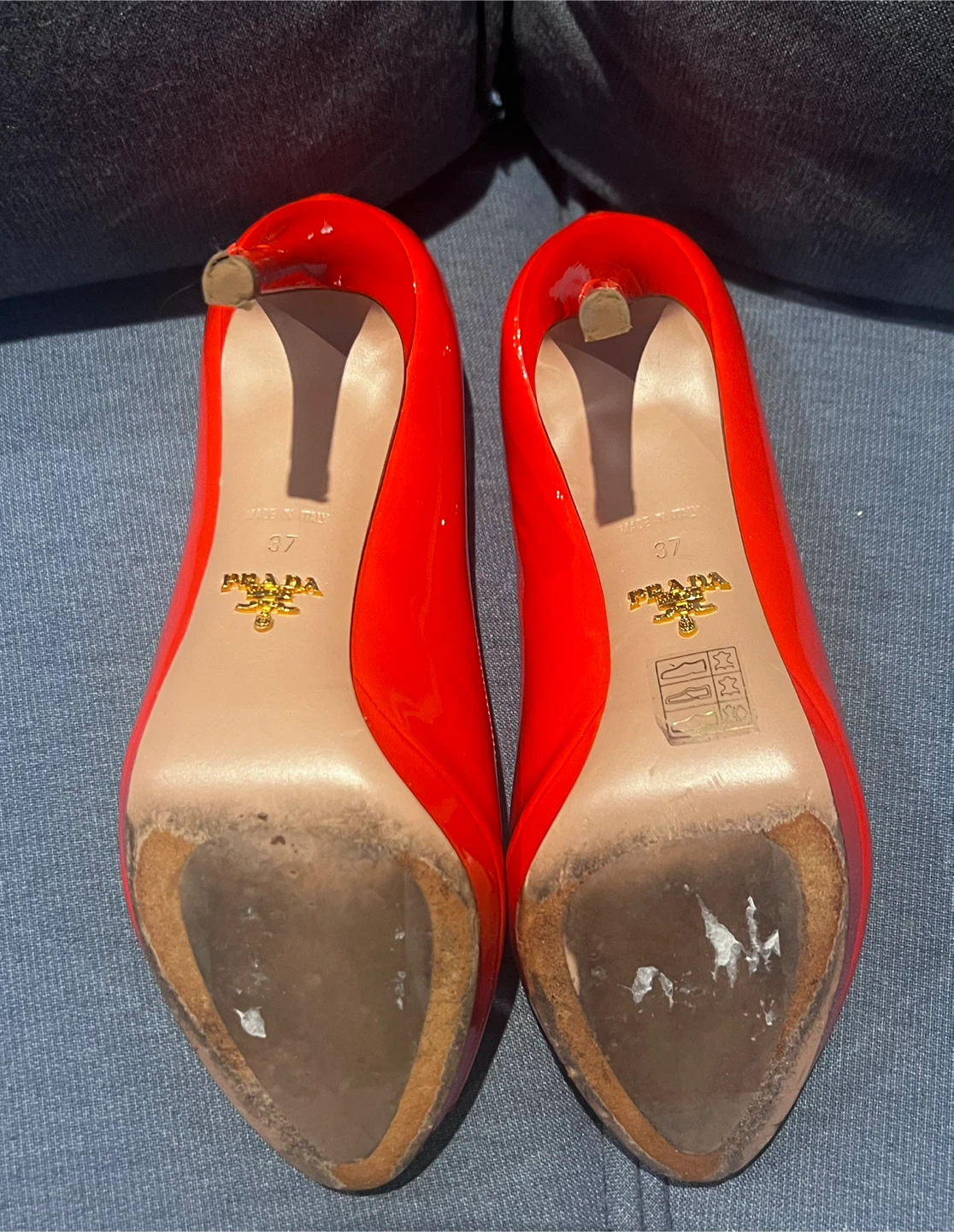 Prada Red Patent Leather Peep-Toe Heels - Size 37 - photo 5