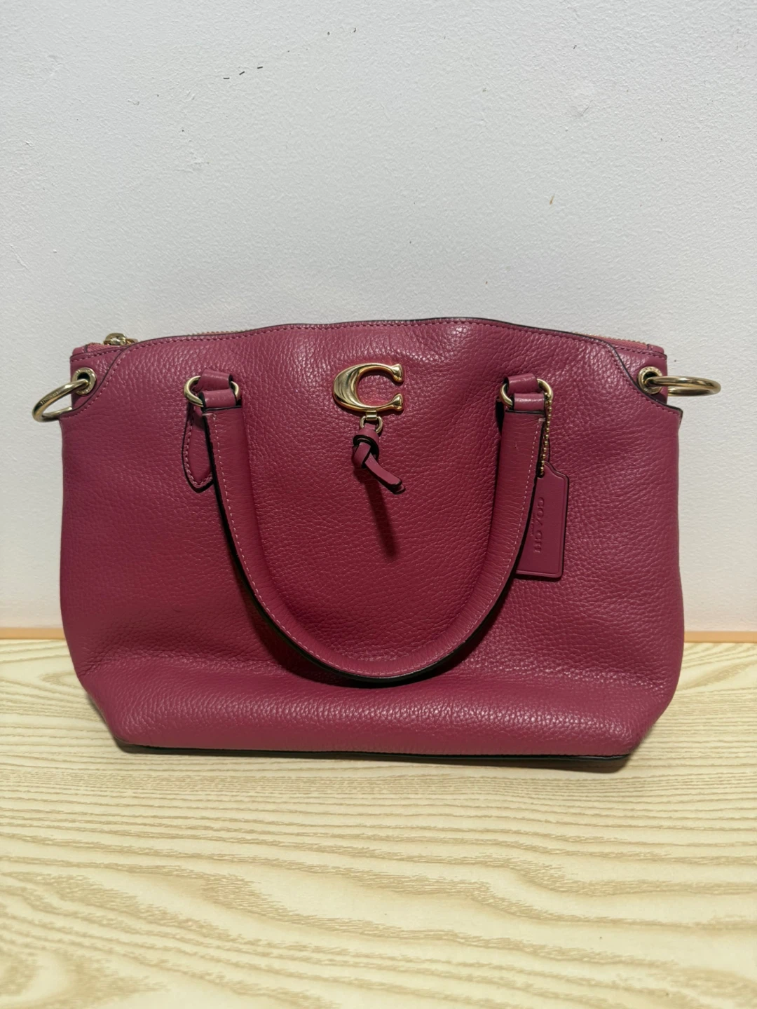 Coach Pebble Leather Satchel Handbag - Magenta