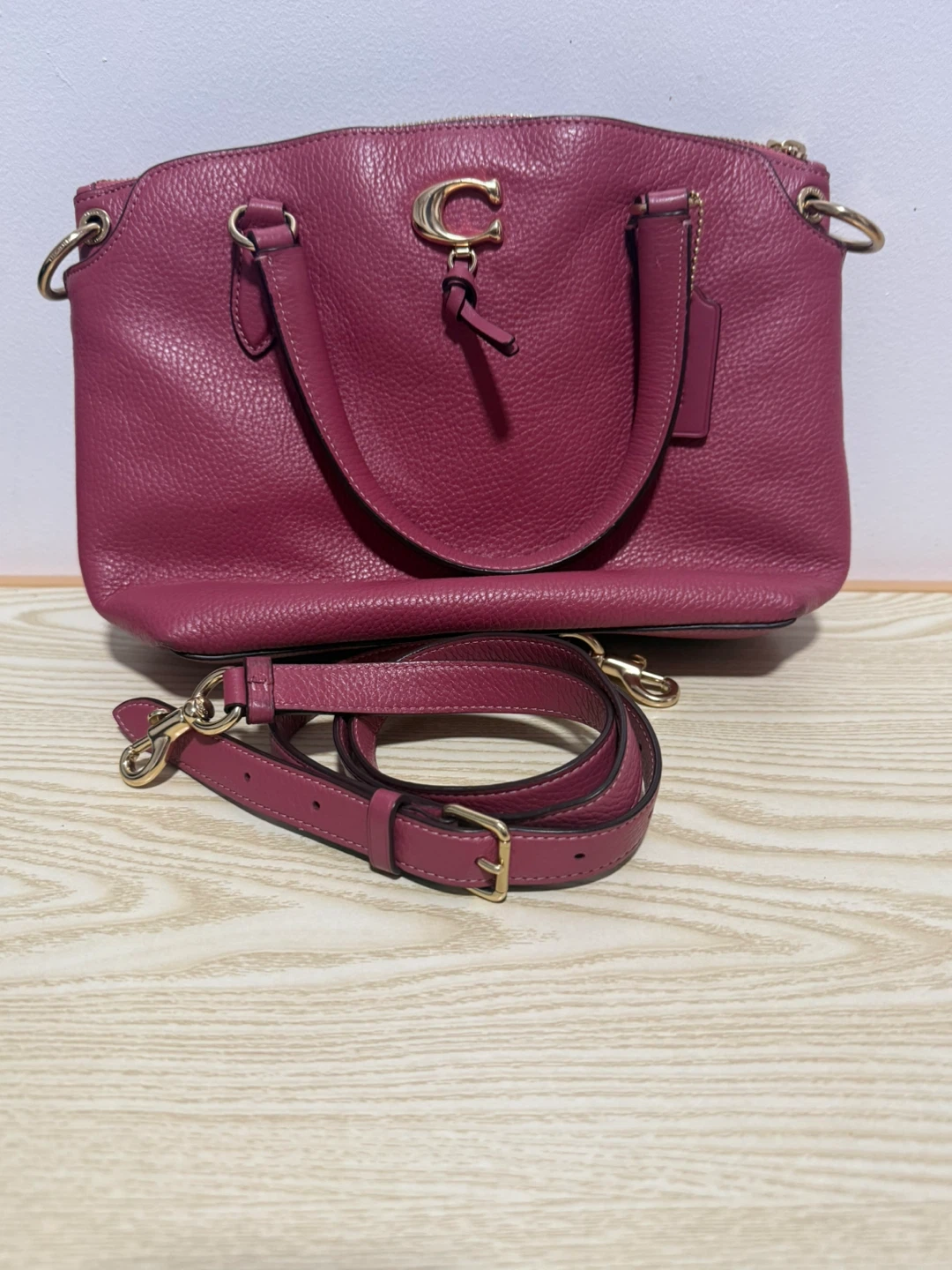 Coach Pebble Leather Satchel Handbag - Magenta - photo 4