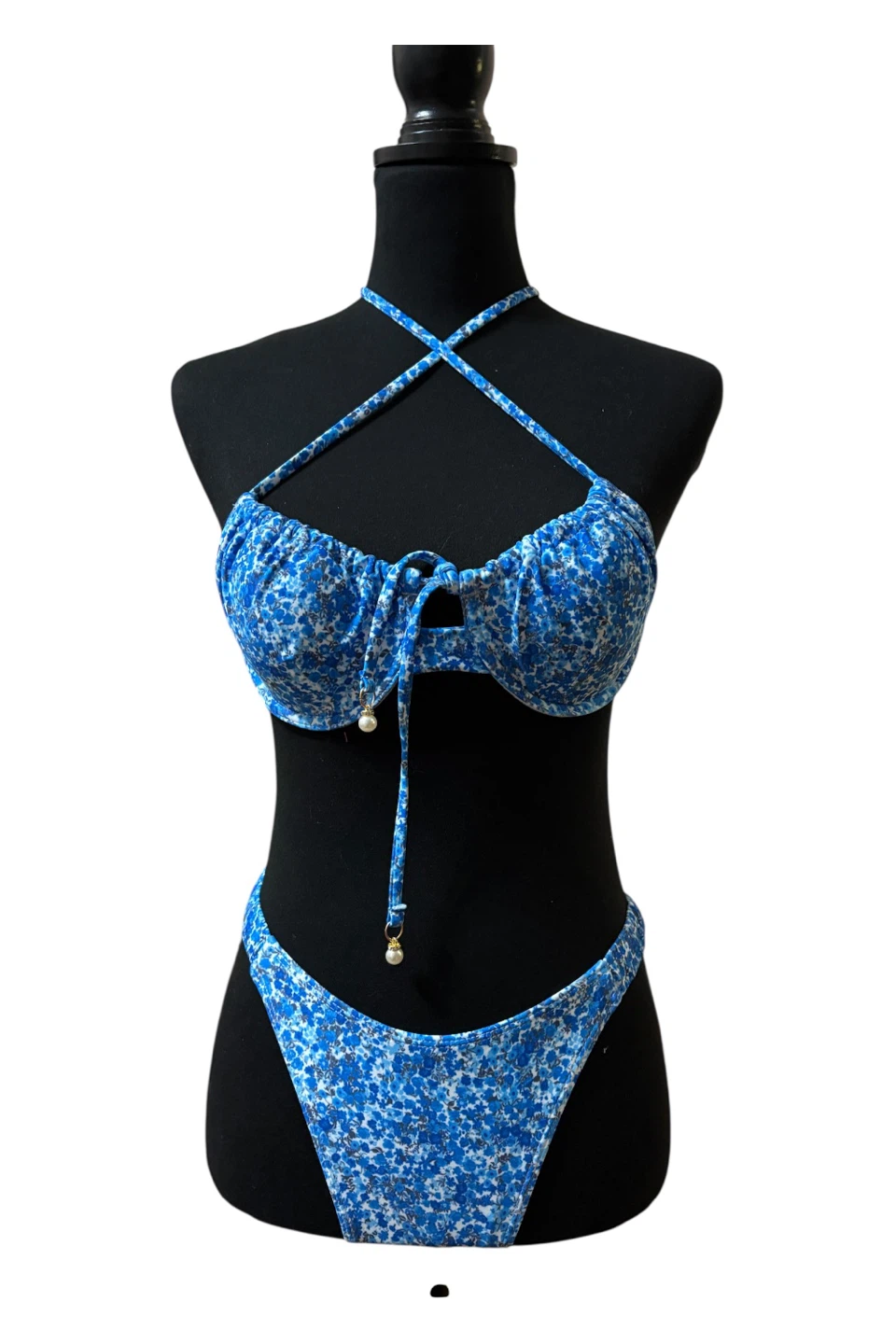 Blue floral print bikini set