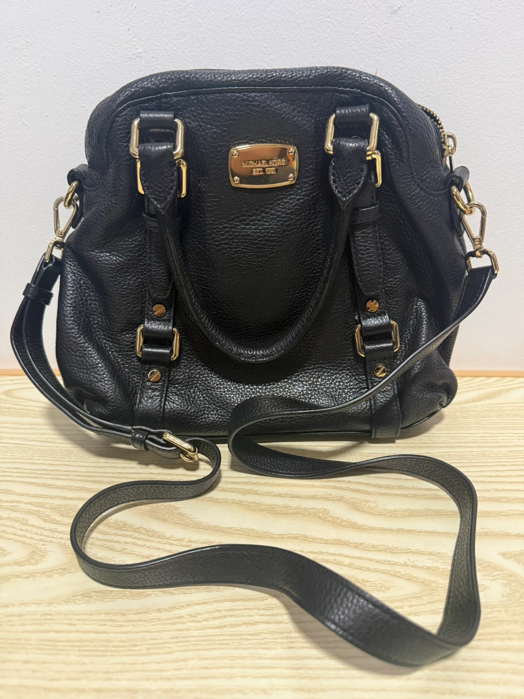 Michael Kors Bedford MD Bowling Satchel Black Leather