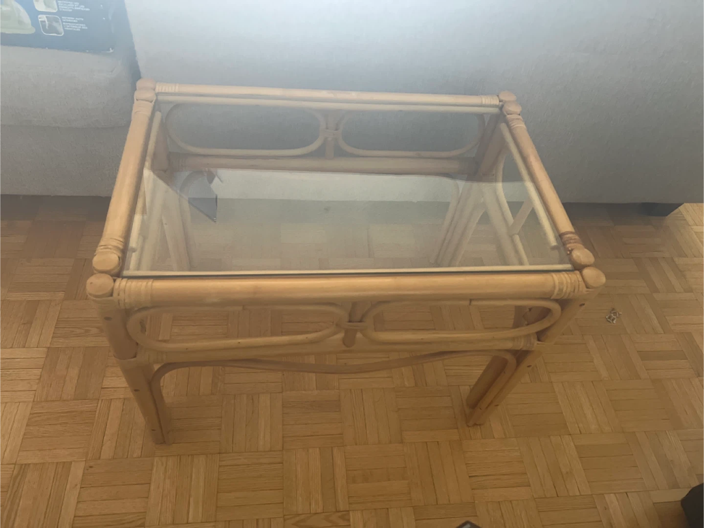 Rattan and Glass Side Table