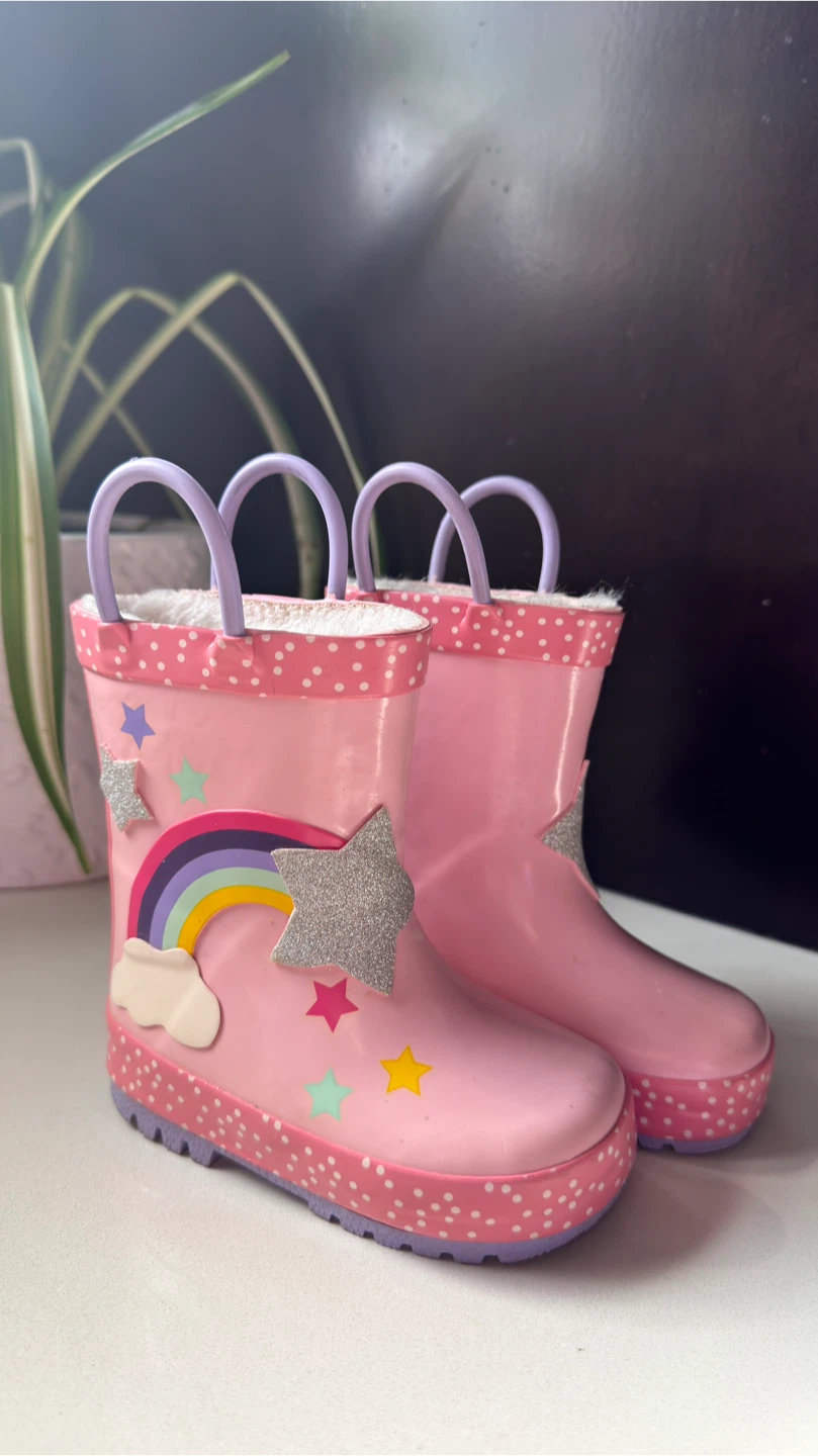 Pink Rainbow Girls Rain Boots Size 5T
