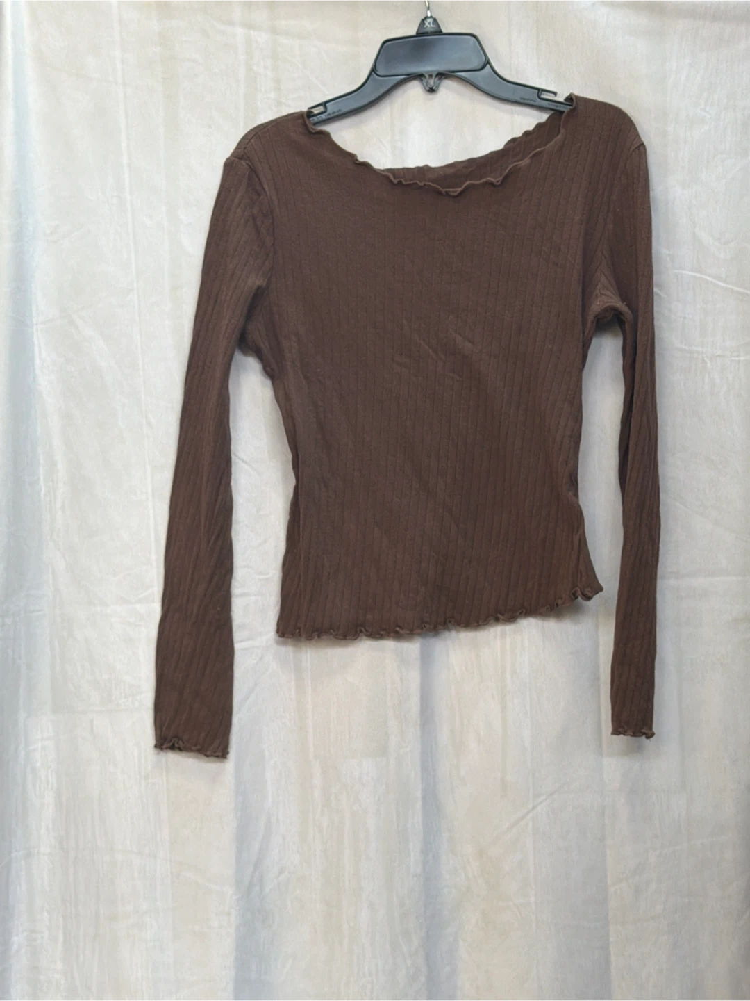 Brown Ribbed Long Sleeve Top