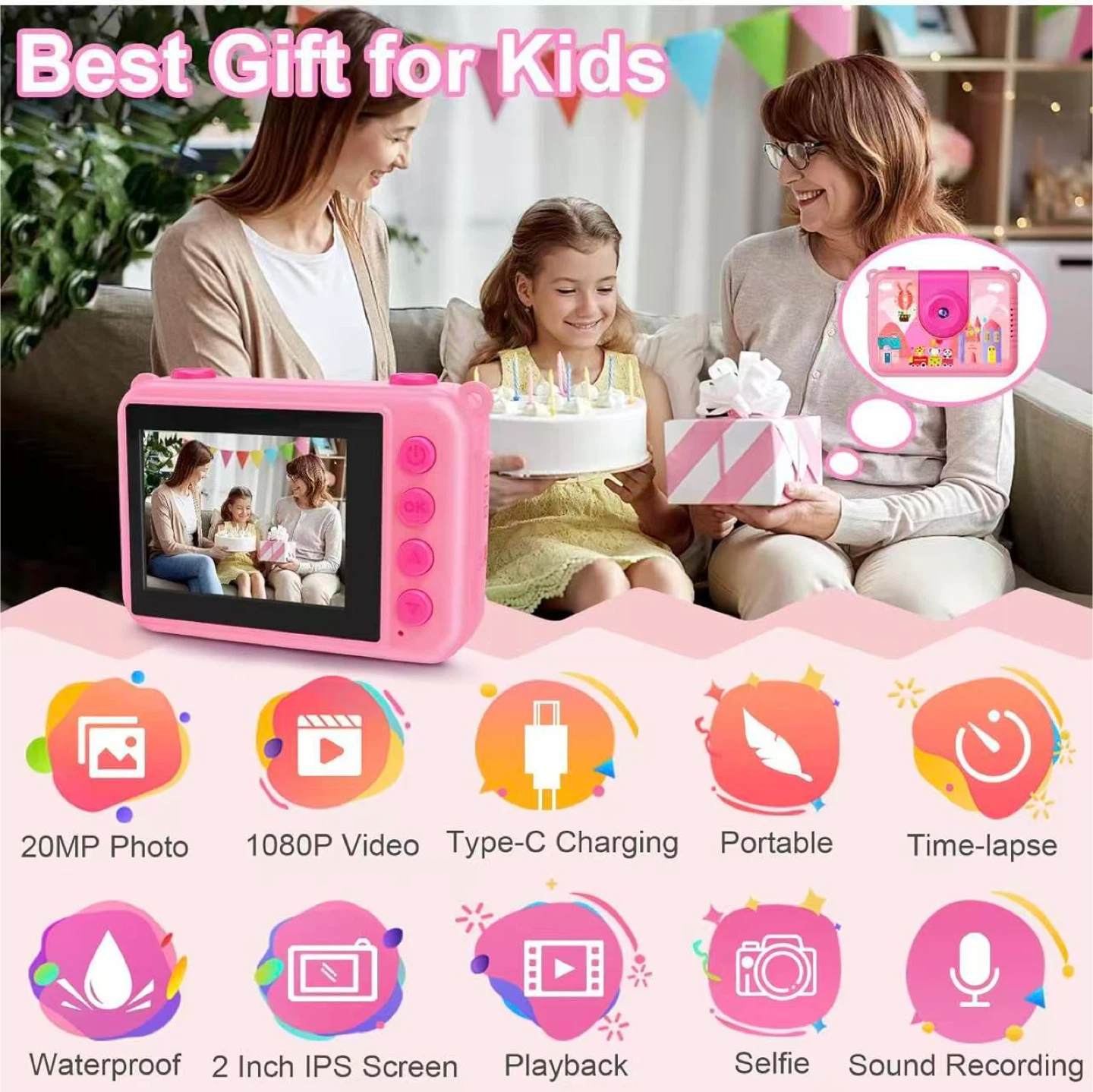 Pink Kids Waterproof Action Camera with 32GB Card - photo 5