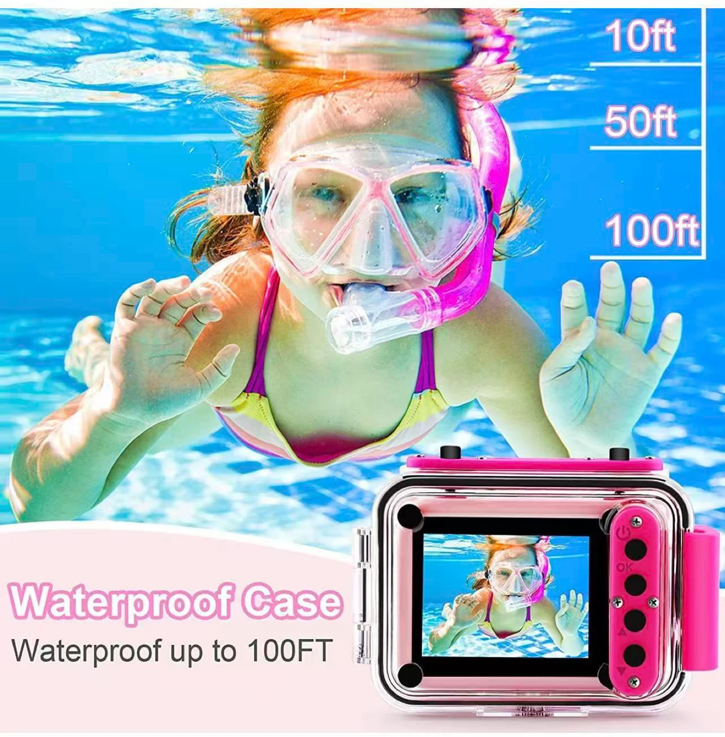 Pink Kids Waterproof Action Camera with 32GB Card - photo 3