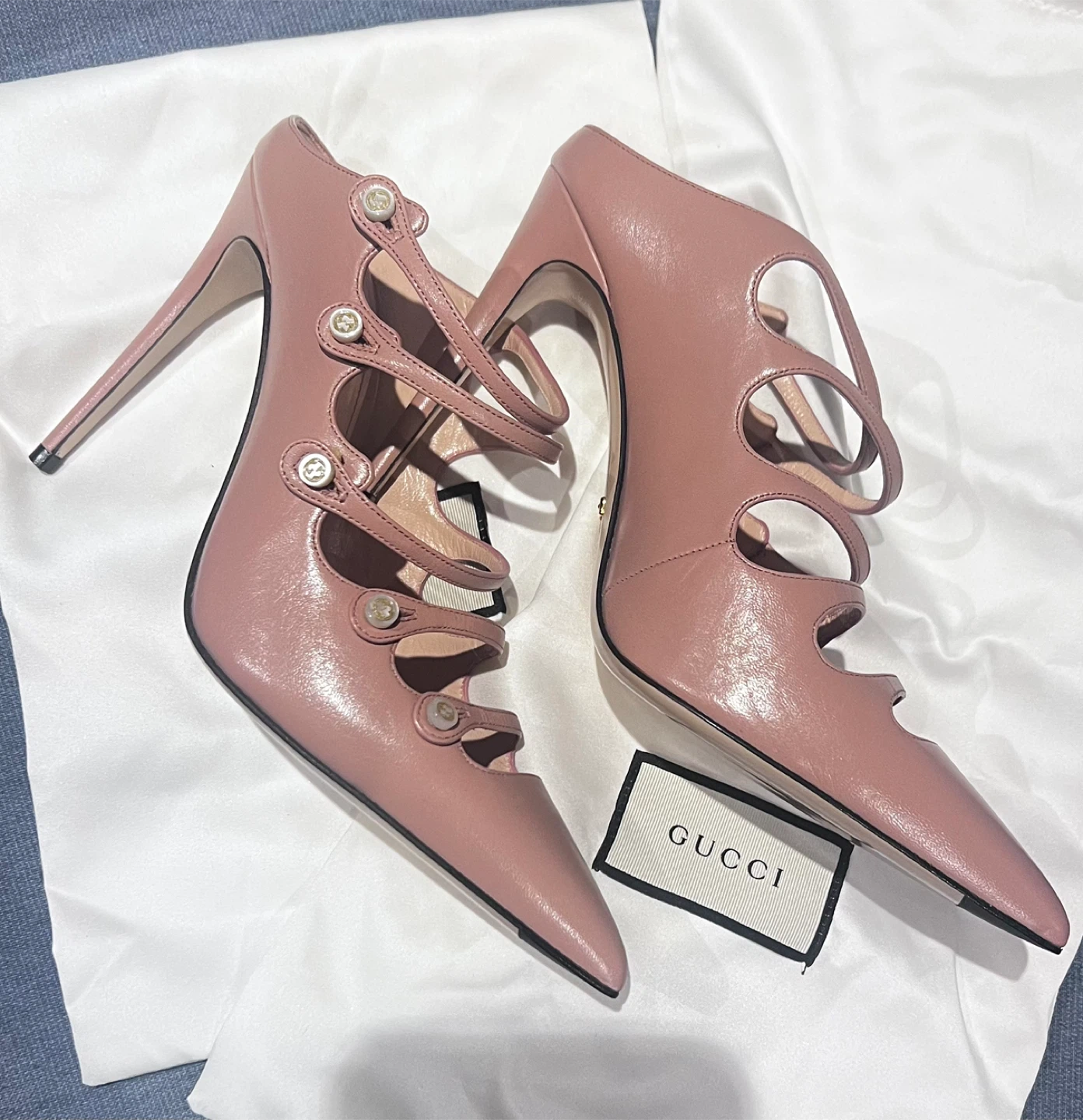 Gucci Pink Leather Cage Heels - photo 2