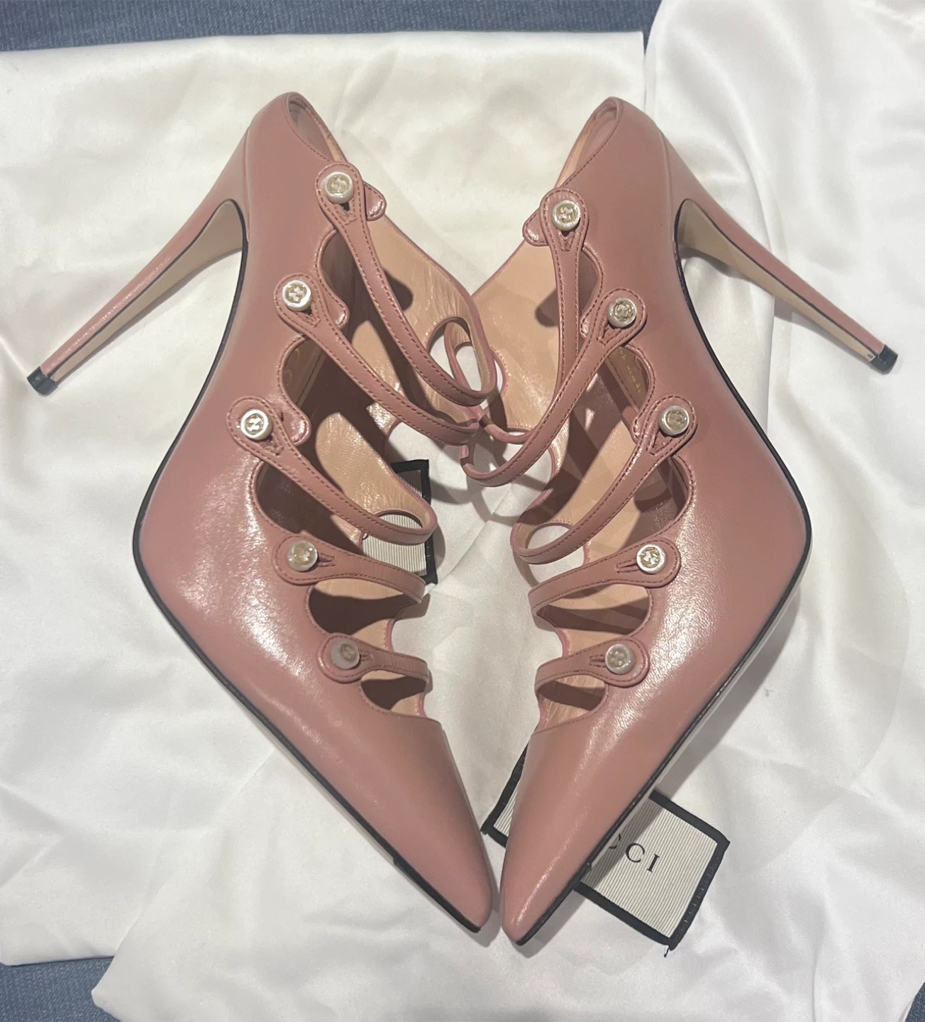Gucci Pink Leather Cage Heels