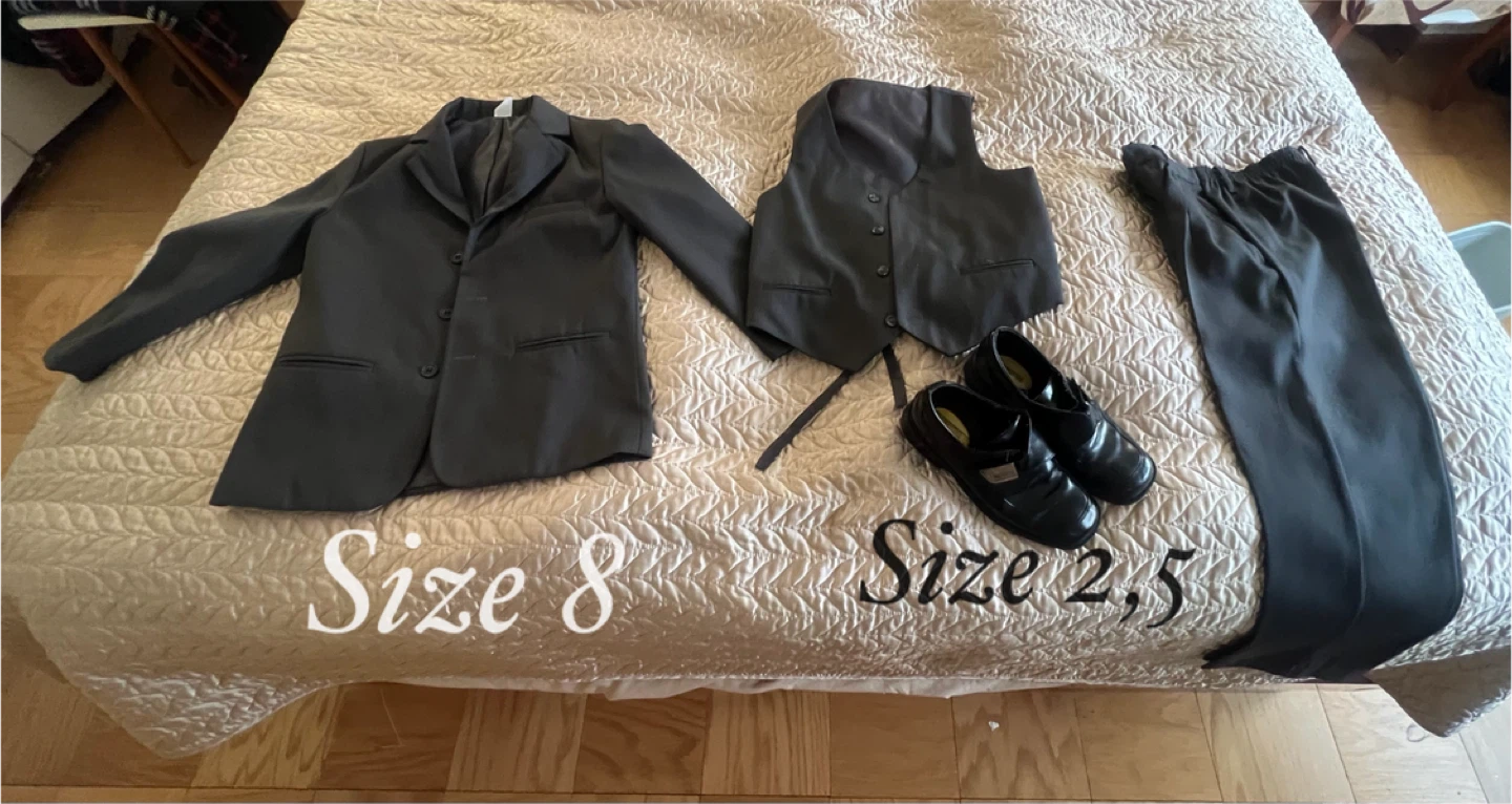 Boys Suit, Vest, Pants, and Shoes - Size 8/2.5