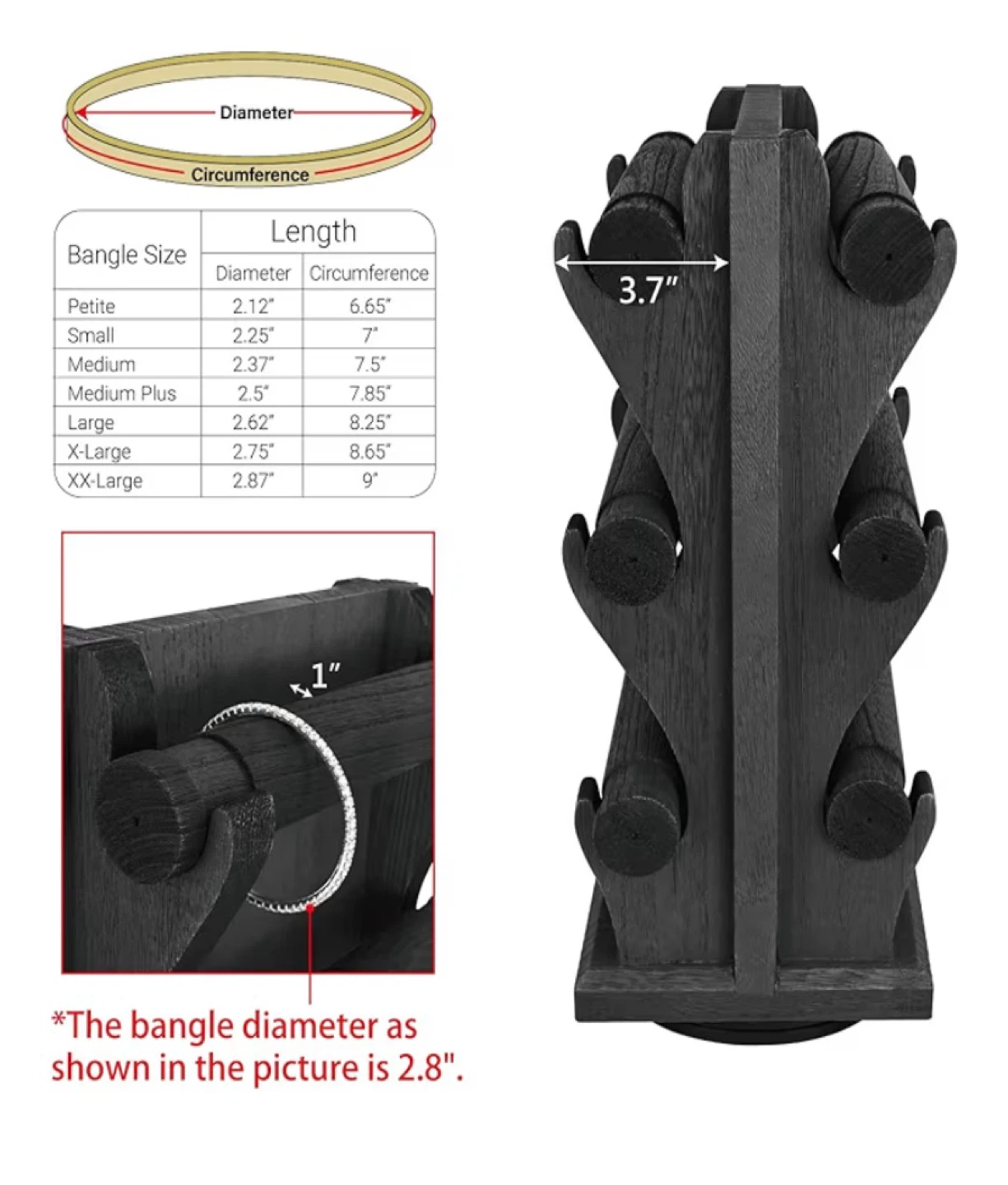 Ikee Design 3-Tier Rotating Wooden Jewelry Display Stand - Black - photo 3