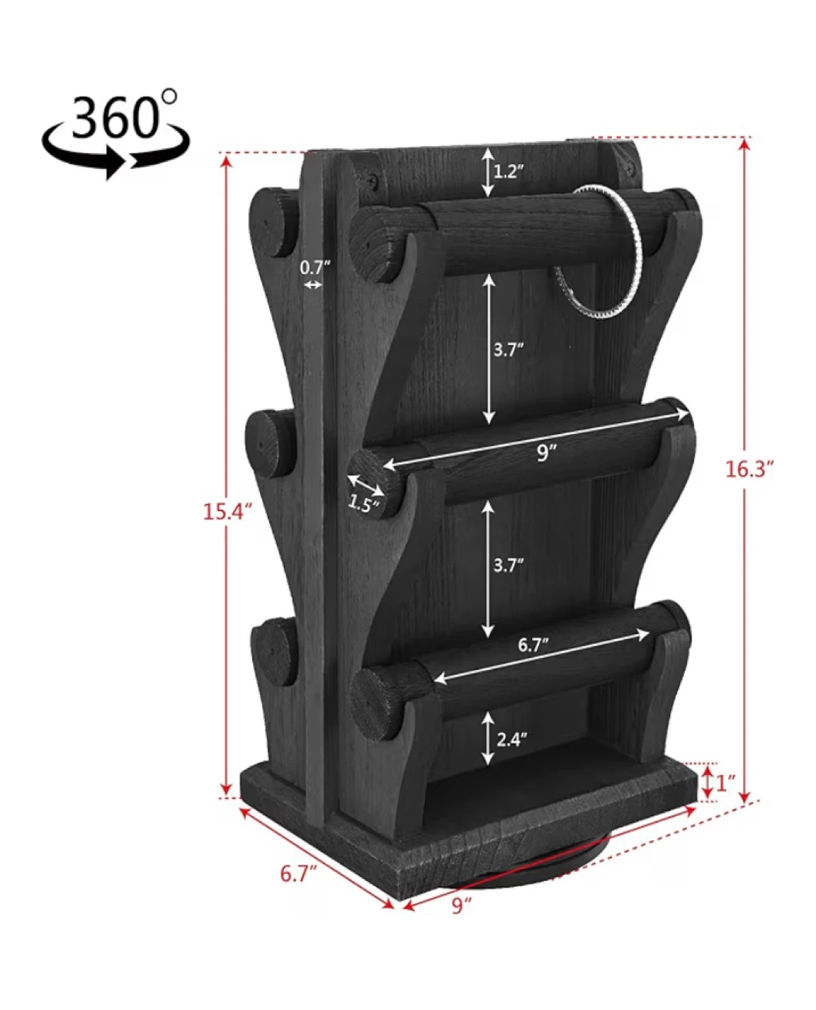Ikee Design 3-Tier Rotating Wooden Jewelry Display Stand - Black - photo 2