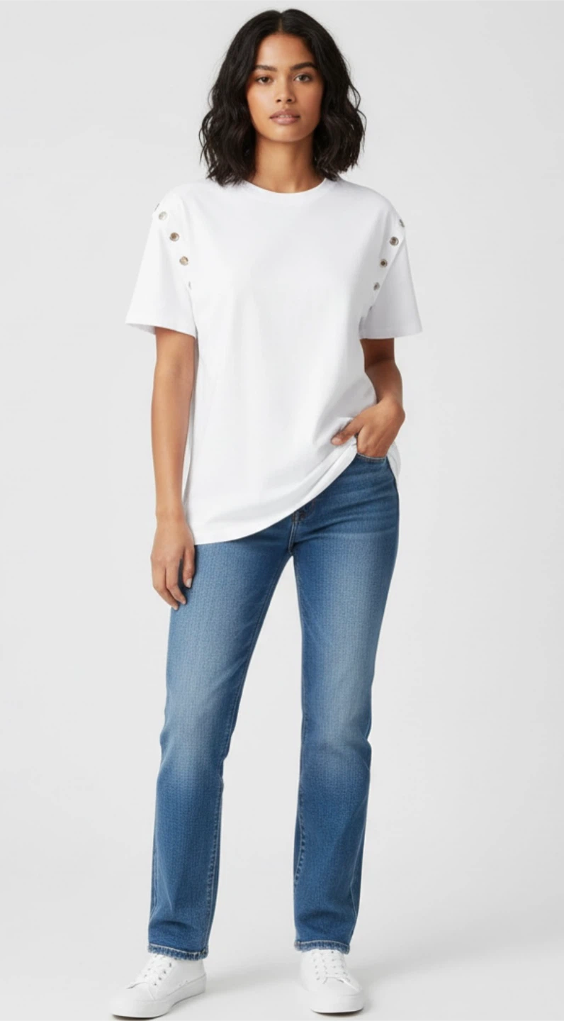 White boyfriend  T-Shirt with Eyelet Detail