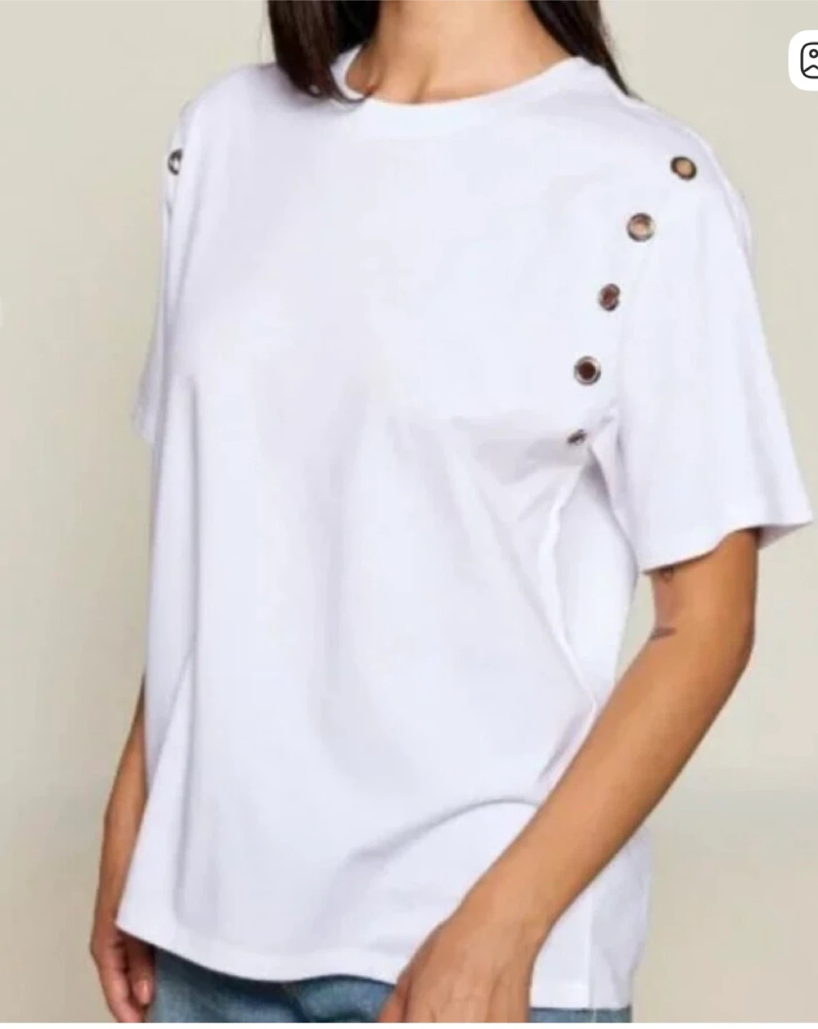 White boyfriend  T-Shirt with Eyelet Detail - photo 3