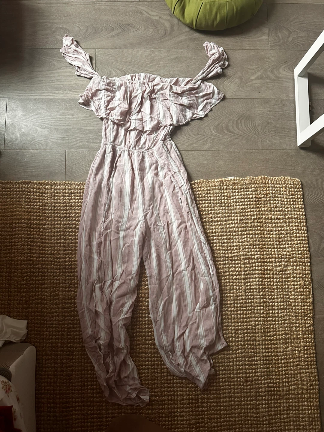 Pink and White Striped Off-the-Shoulder Jumpsuit