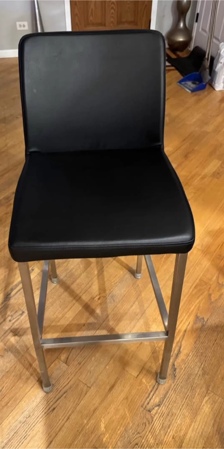 Black  Leather Bar Stool with Stainless Steel Legs - photo 2