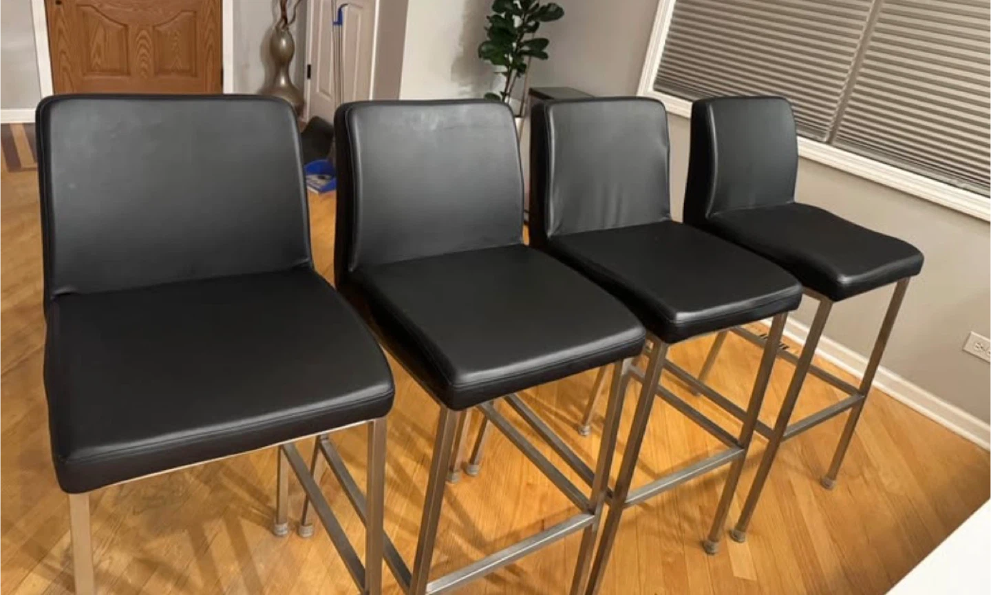 Black  Leather Bar Stool with Stainless Steel Legs - photo 5