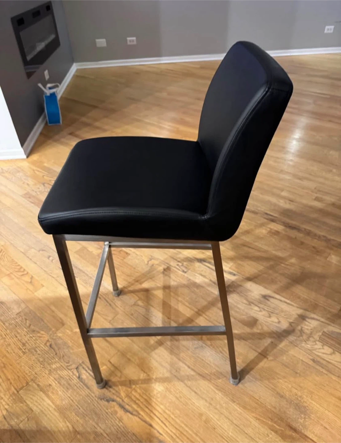 Black  Leather Bar Stool with Stainless Steel Legs - photo 3