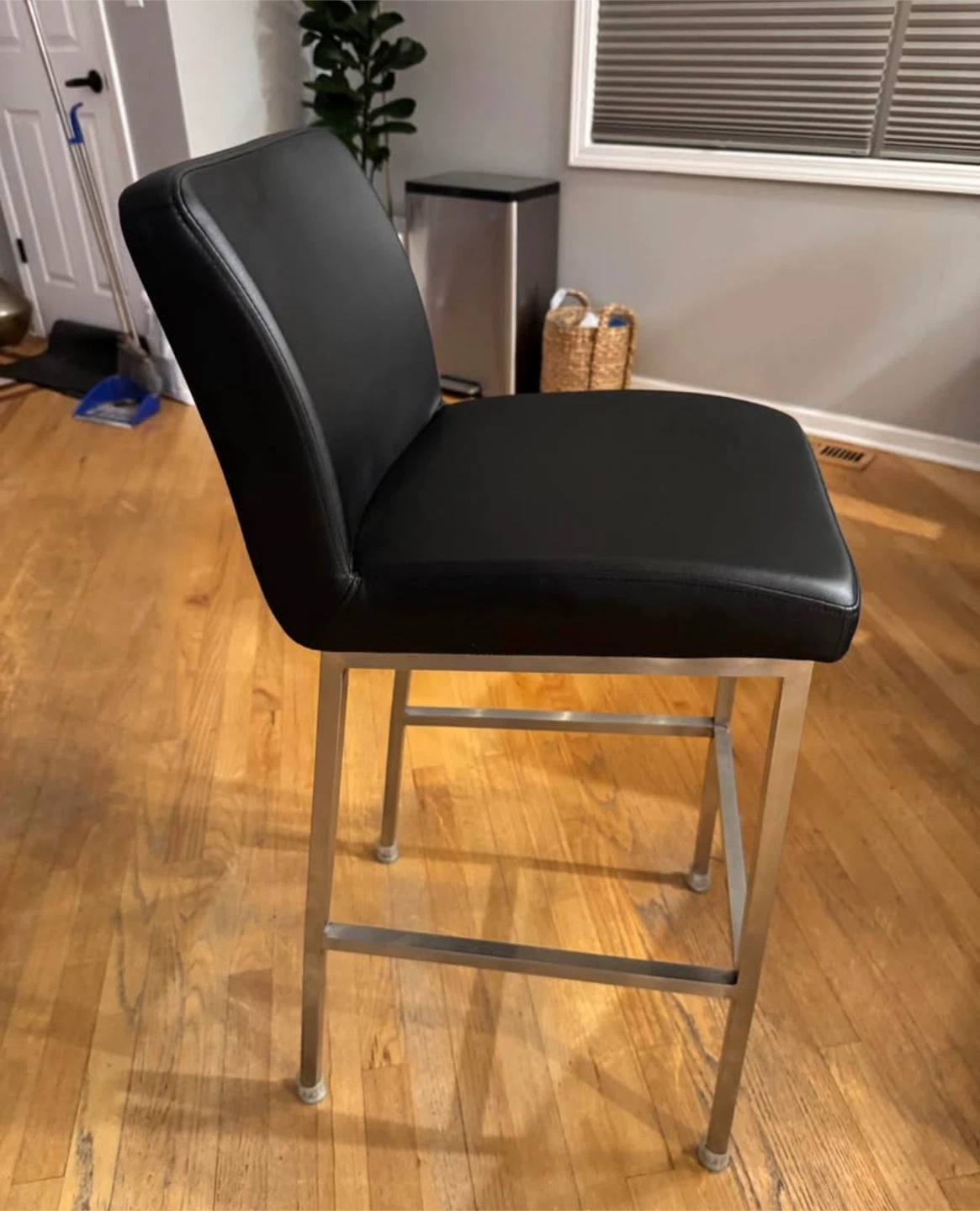 Black  Leather Bar Stool with Stainless Steel Legs