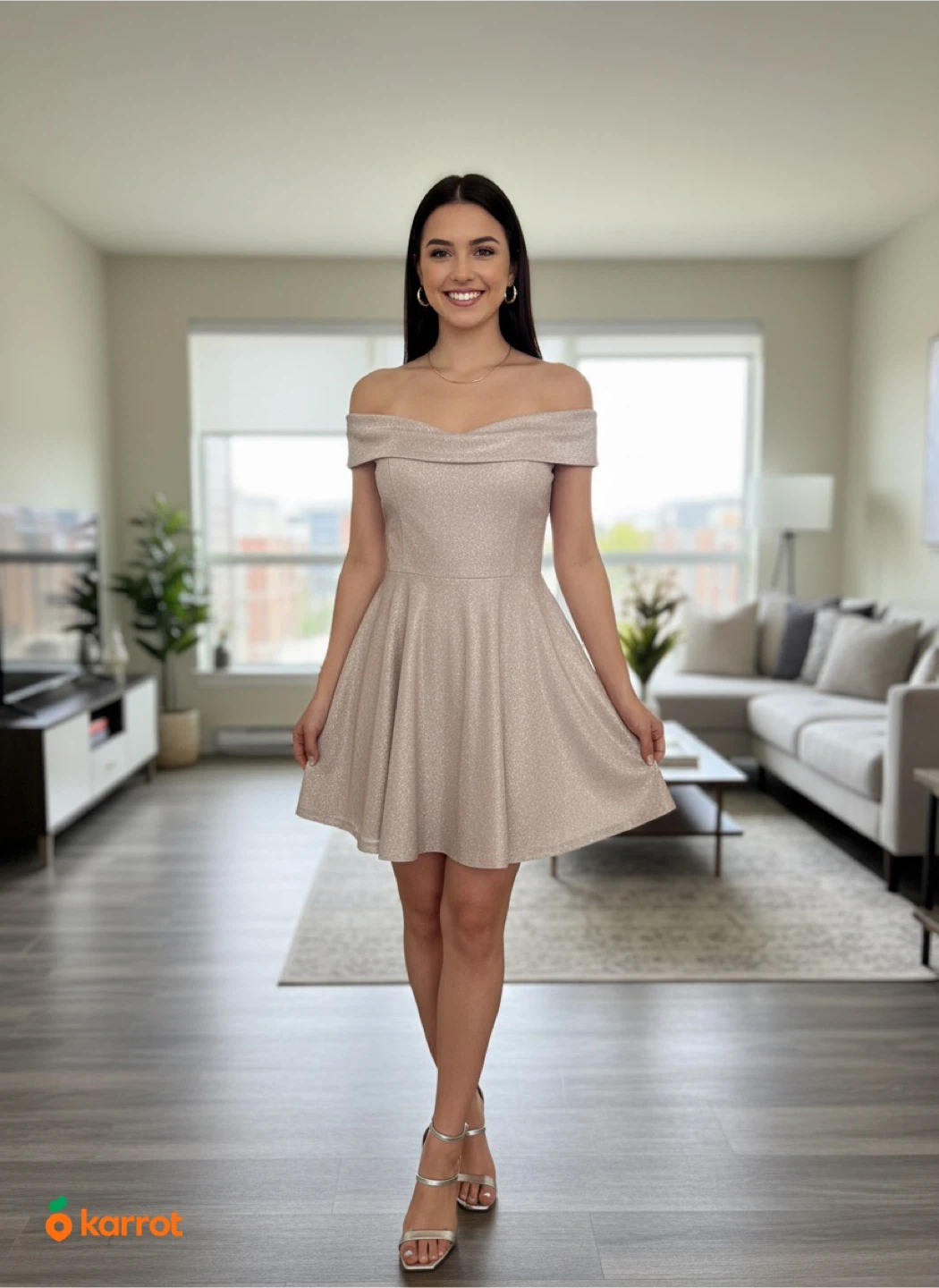 Le Chateau Champagne Glitter Mini Dress Size L/G - photo 2