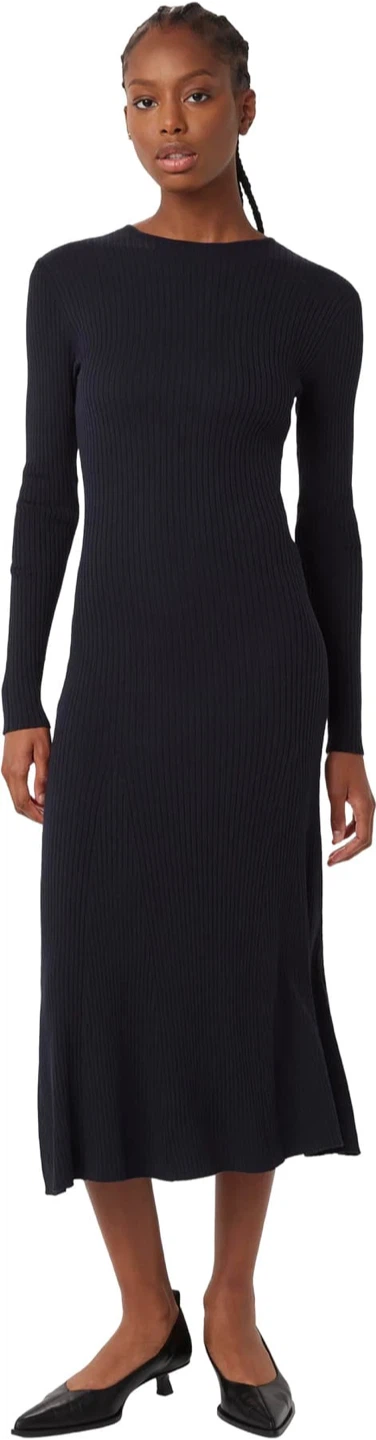 Dark Navy Blue Ribbed Knit Midi Dress - photo 2