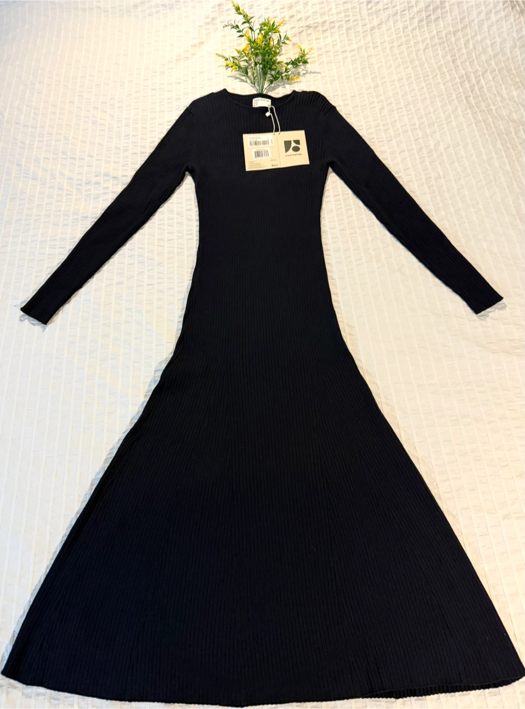 Dark Navy Blue Ribbed Knit Midi Dress