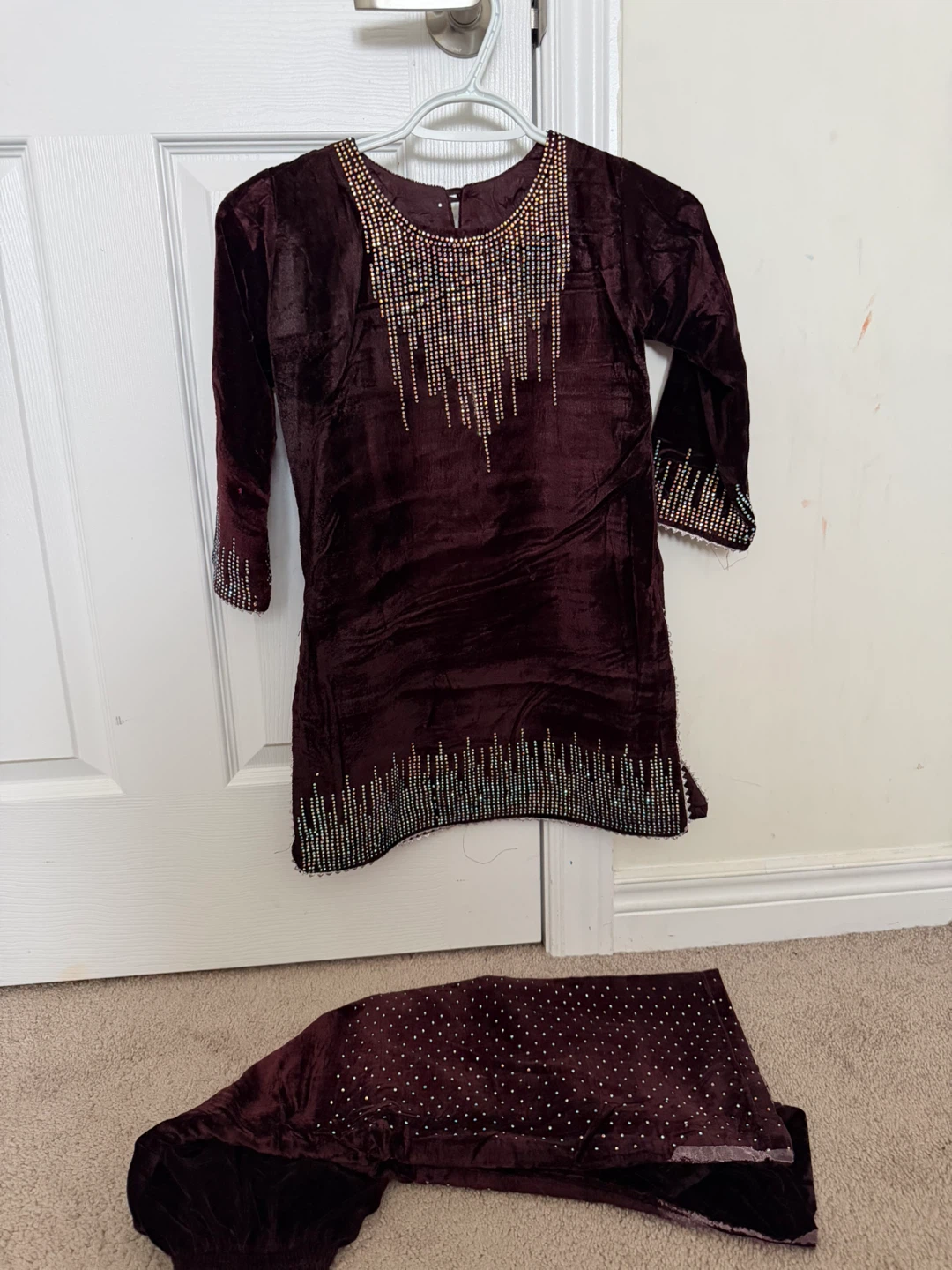 Kids Velvet Kurti with Pants Set