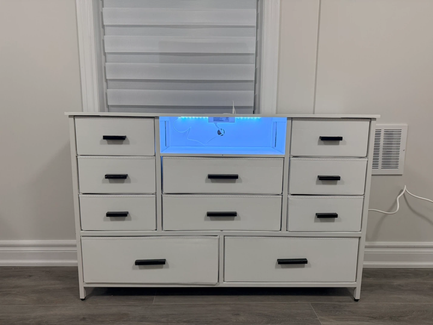 White 10-Drawer Dresser with LED Lights