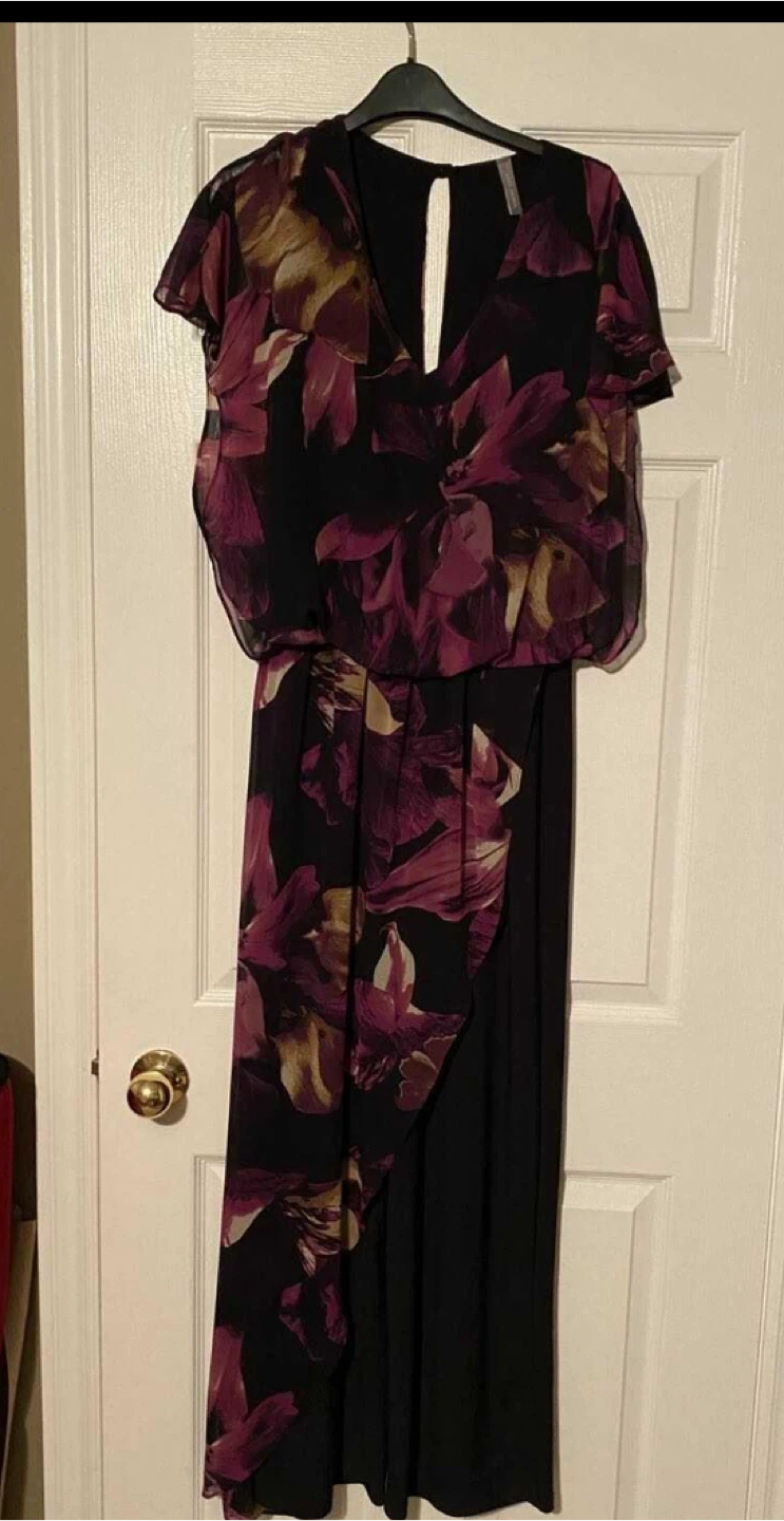 Black floral print jumpsuit with Chiffon overlay wide legs - photo 5
