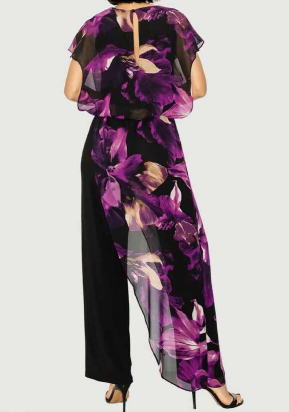 Black floral print jumpsuit with Chiffon overlay wide legs