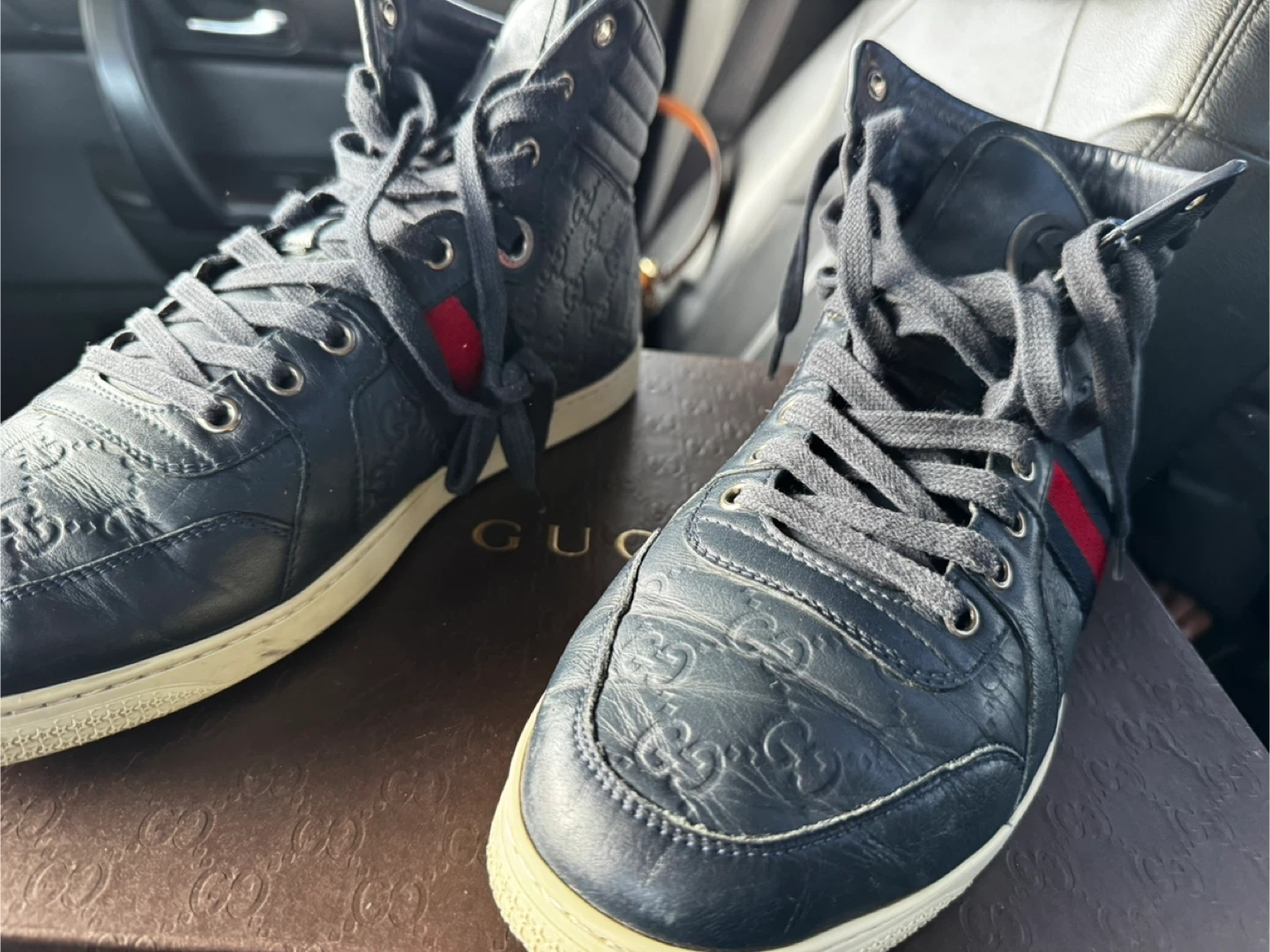 Gucci Navy Leather High-Top Sneakers - photo 2