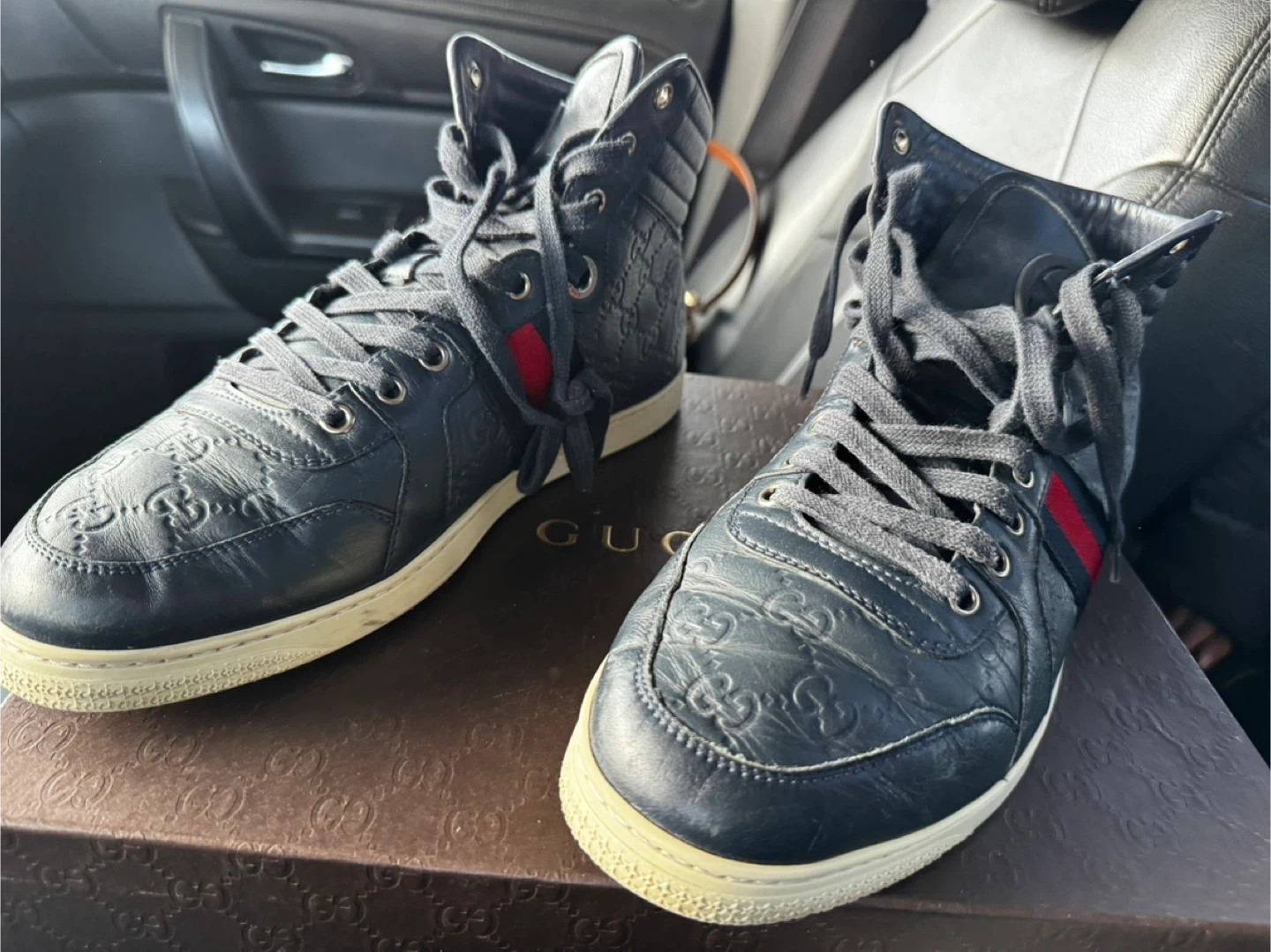 Gucci Navy Leather High-Top Sneakers - photo 3