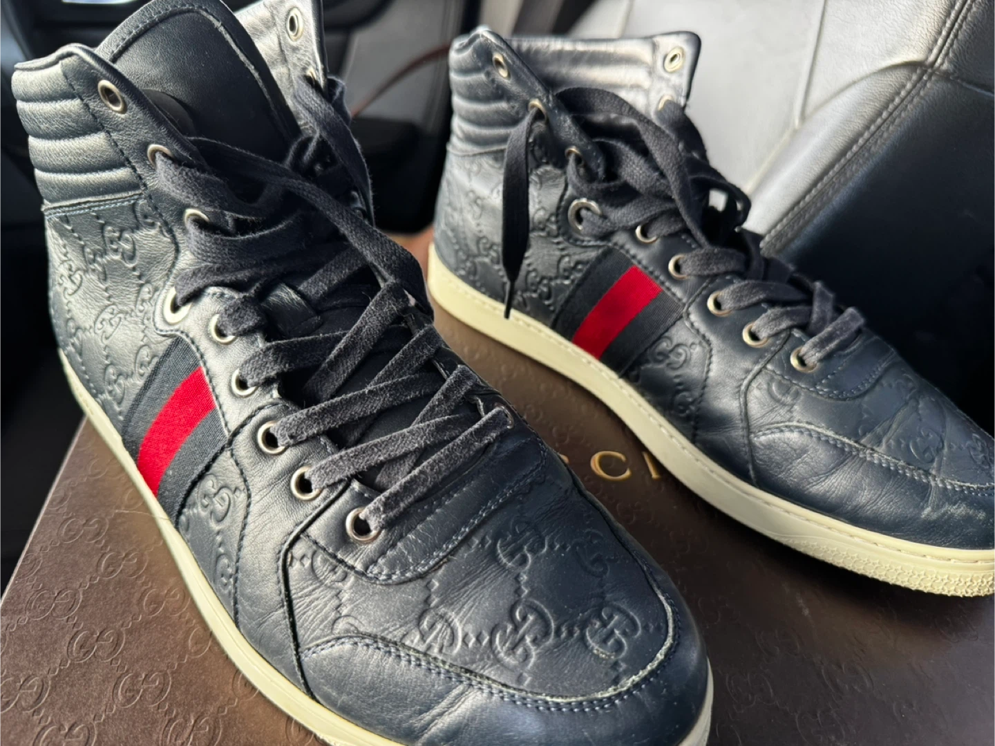 Gucci Navy Leather High-Top Sneakers